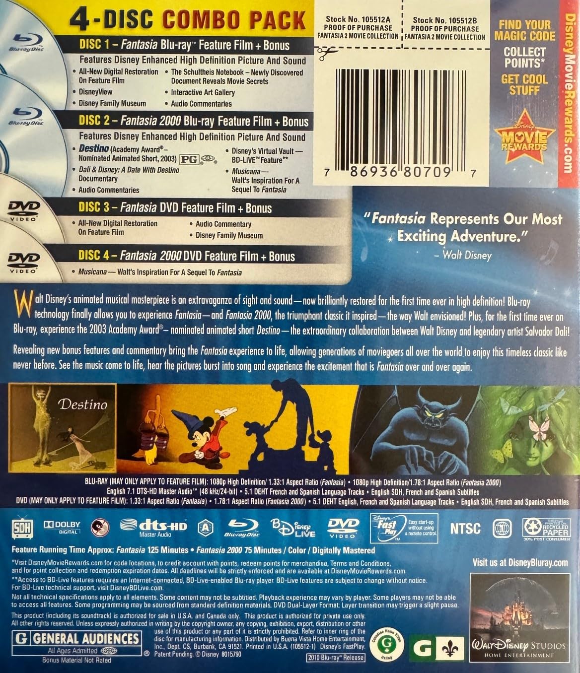 Fantasia / Fantasia 2000 (Four-Disc Blu-ray/DVD Combo) used book depot