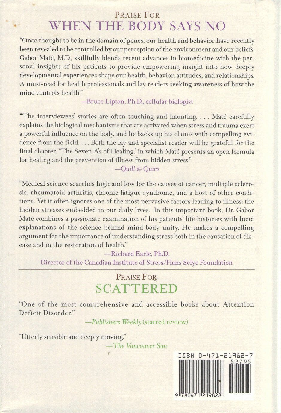 When the Body Says No: Understanding the Stress-Disease Connection used book depot