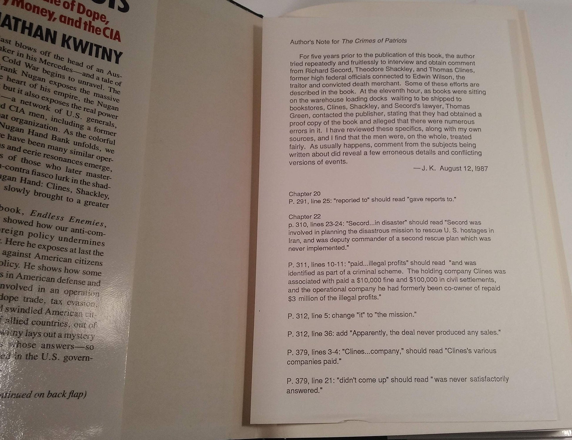 The Crimes of Patriots: A True Tale of Dope, Dirty Money, and the CIA used book depot