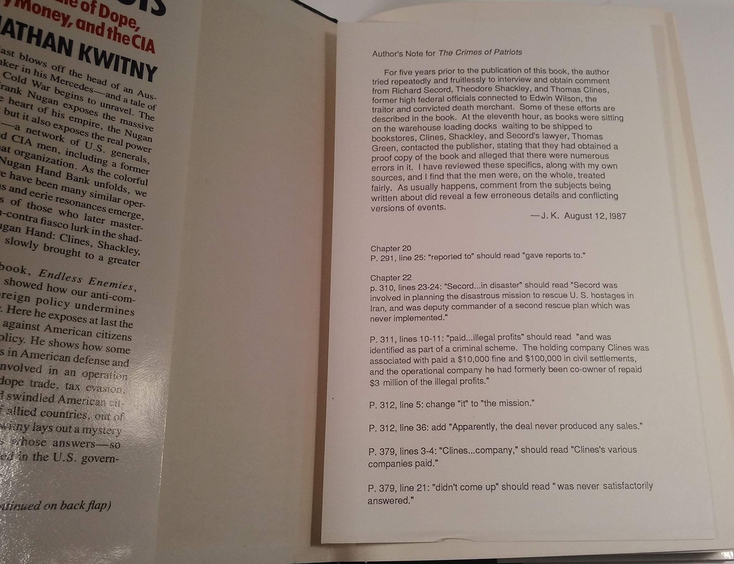 The Crimes of Patriots: A True Tale of Dope, Dirty Money, and the CIA used book depot