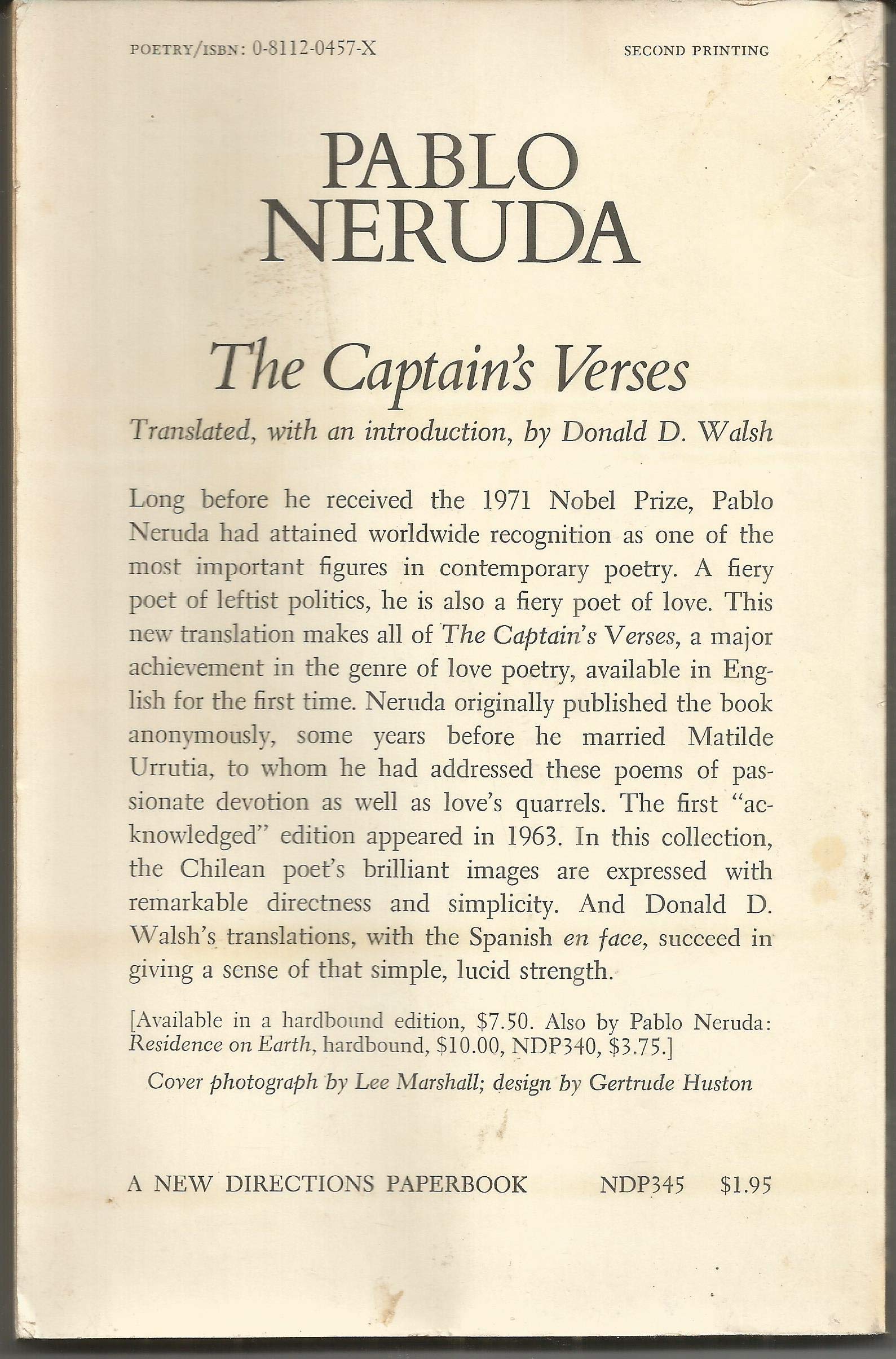 The Captain's Verses (Los versos del Capitan) (New Directions Paperbook) used book depot