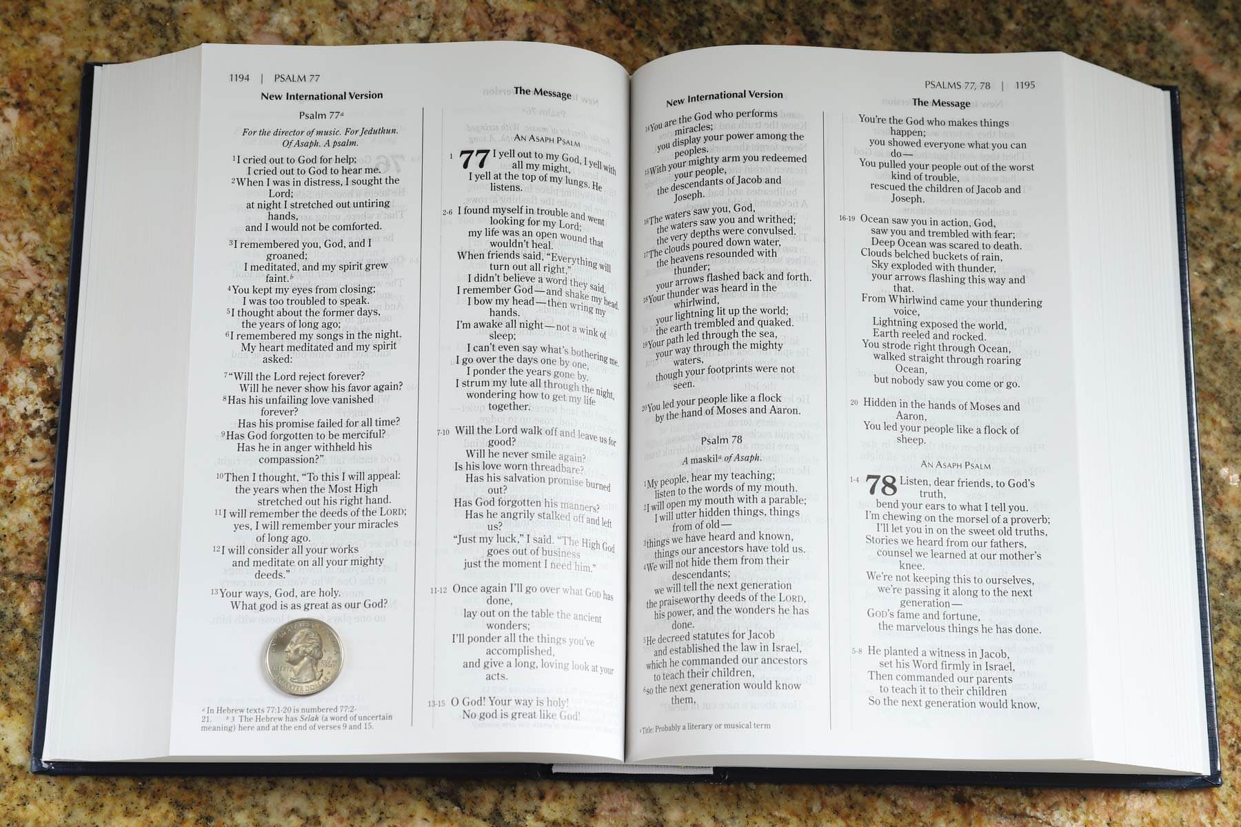NIV, The Message, Parallel Bible, Large Print, Hardcover: Two Bible Versions Together for Study and Comparison used book depot
