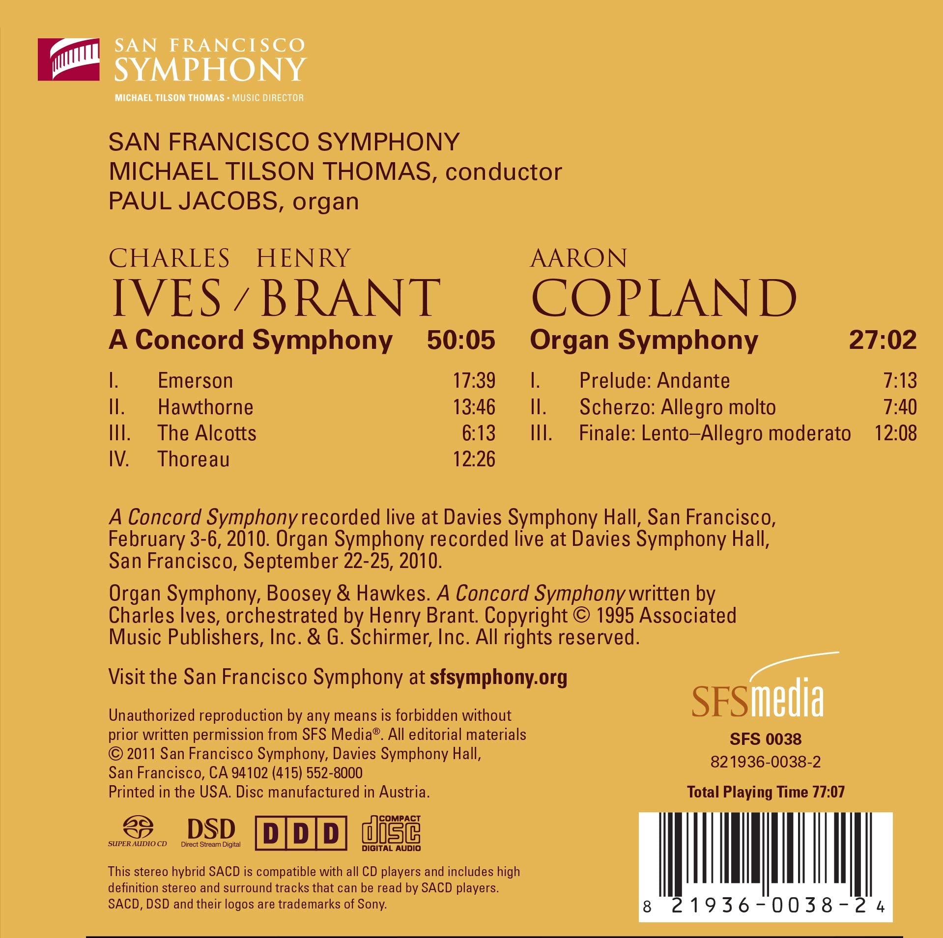 Ives: Concord Symphony; Copland: Organ Symphony used book depot