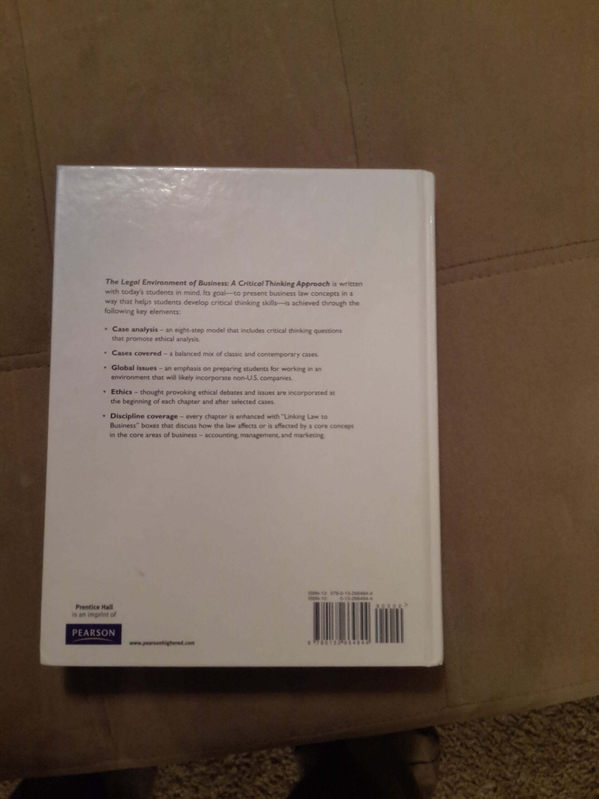 The Legal Environment of Business: A Critical Thinking Approach used book depot