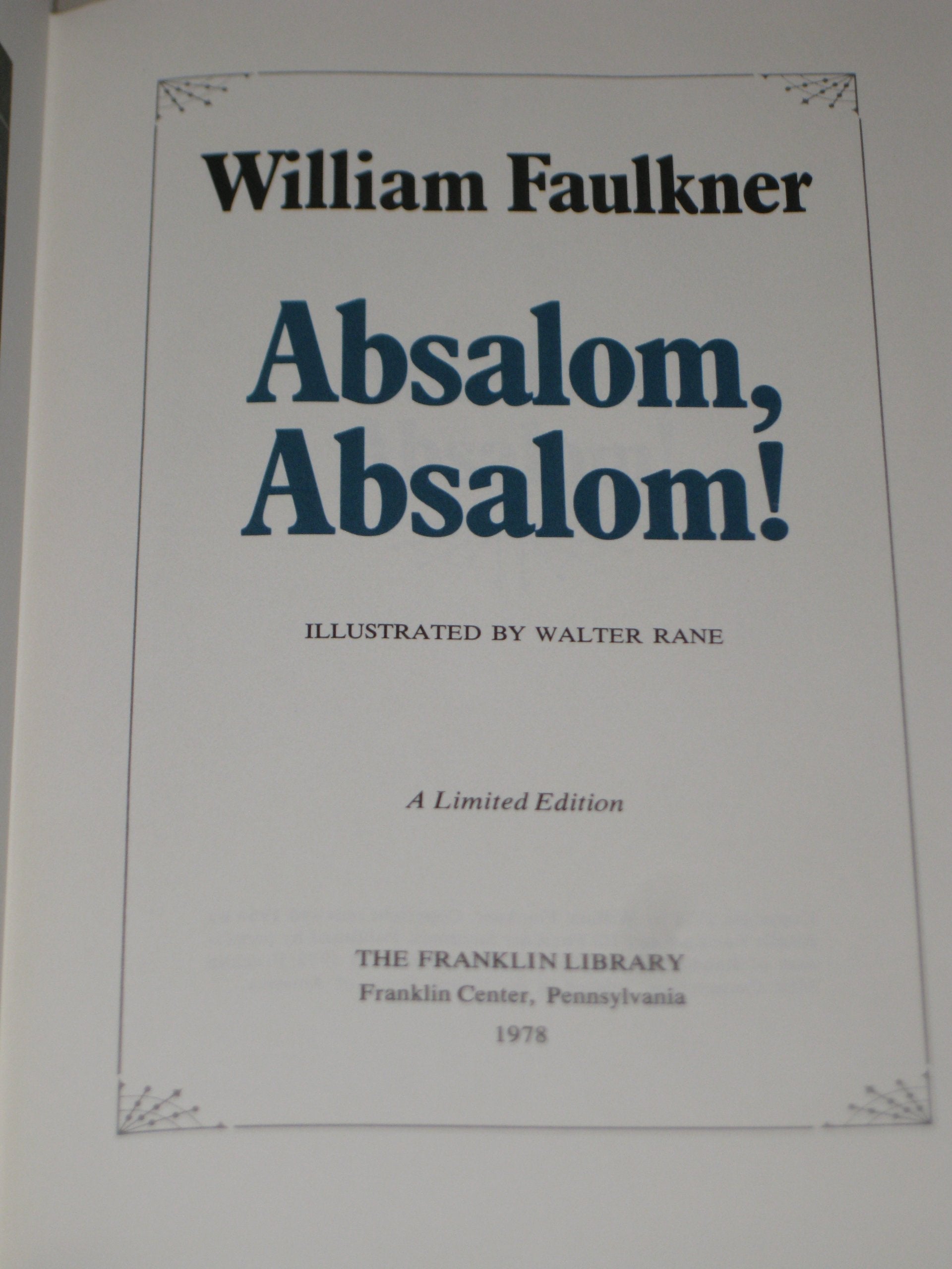 Absalom, Absalom - William Faulkner - The Franklin Library - Walter Rane Illustrations used book depot