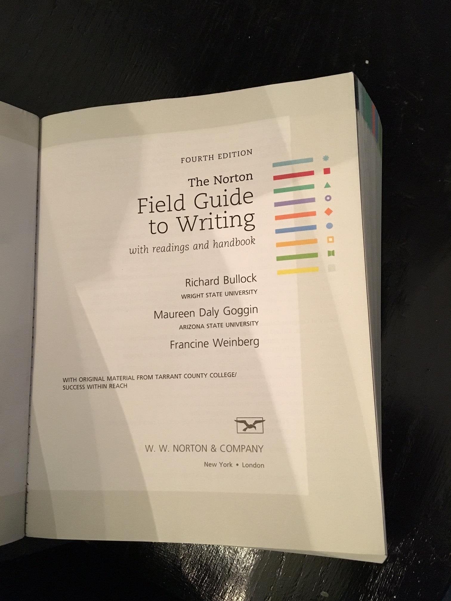 The Norton Field Guide to Writing With Readings And Handbook 4E, Tarrant County College Custom Edition used book depot