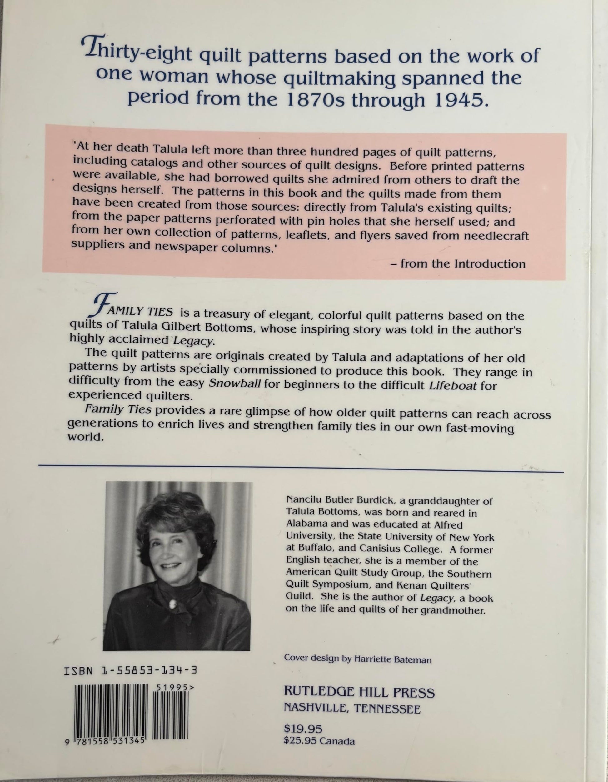 Family Ties: Old Quilt Patterns from New Cloth used book depot