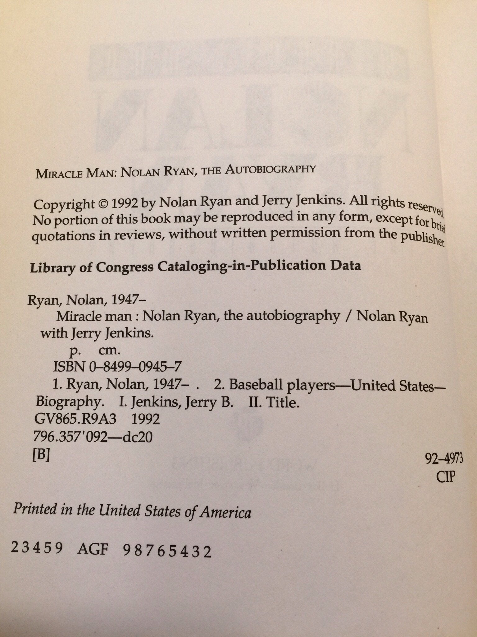 Miracle Man: Nolan Ryan : The Autobiography used book depot