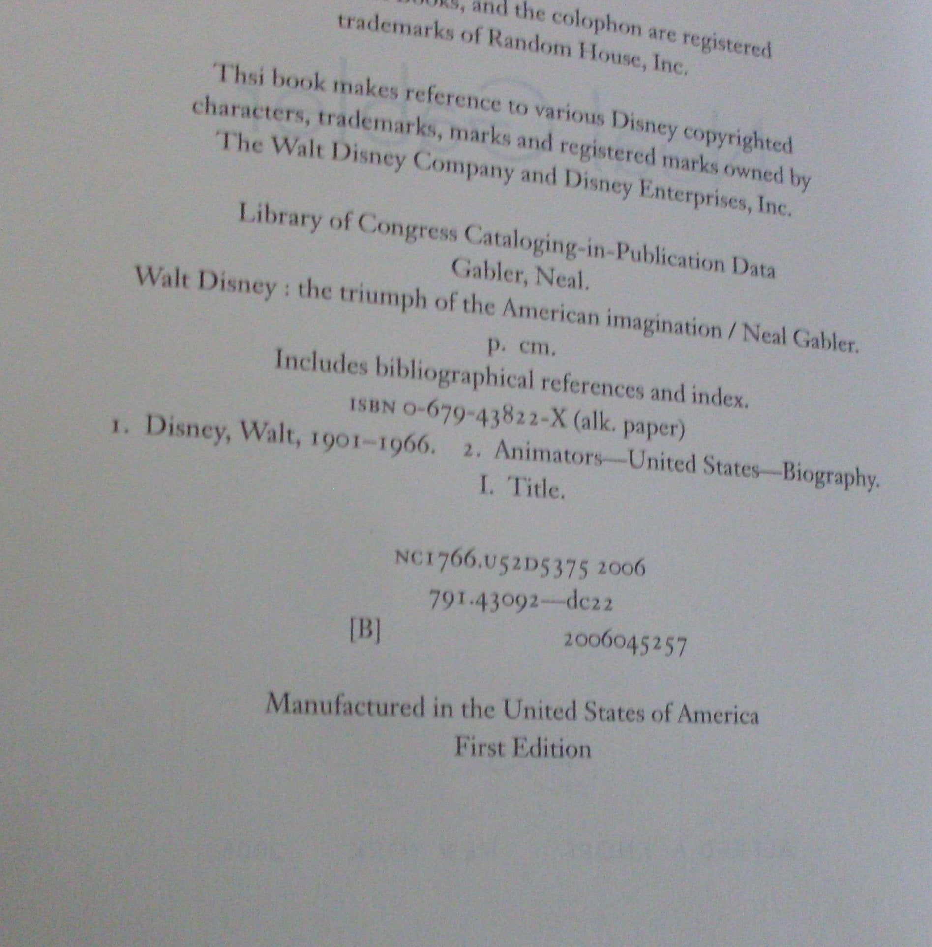 Walt Disney: The Triumph of the American Imagination used book depot