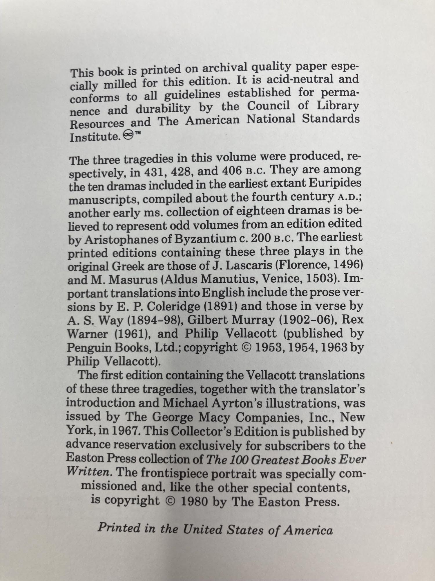 Medea Hippolytus The Bacchae (Collector's Edition) used book depot