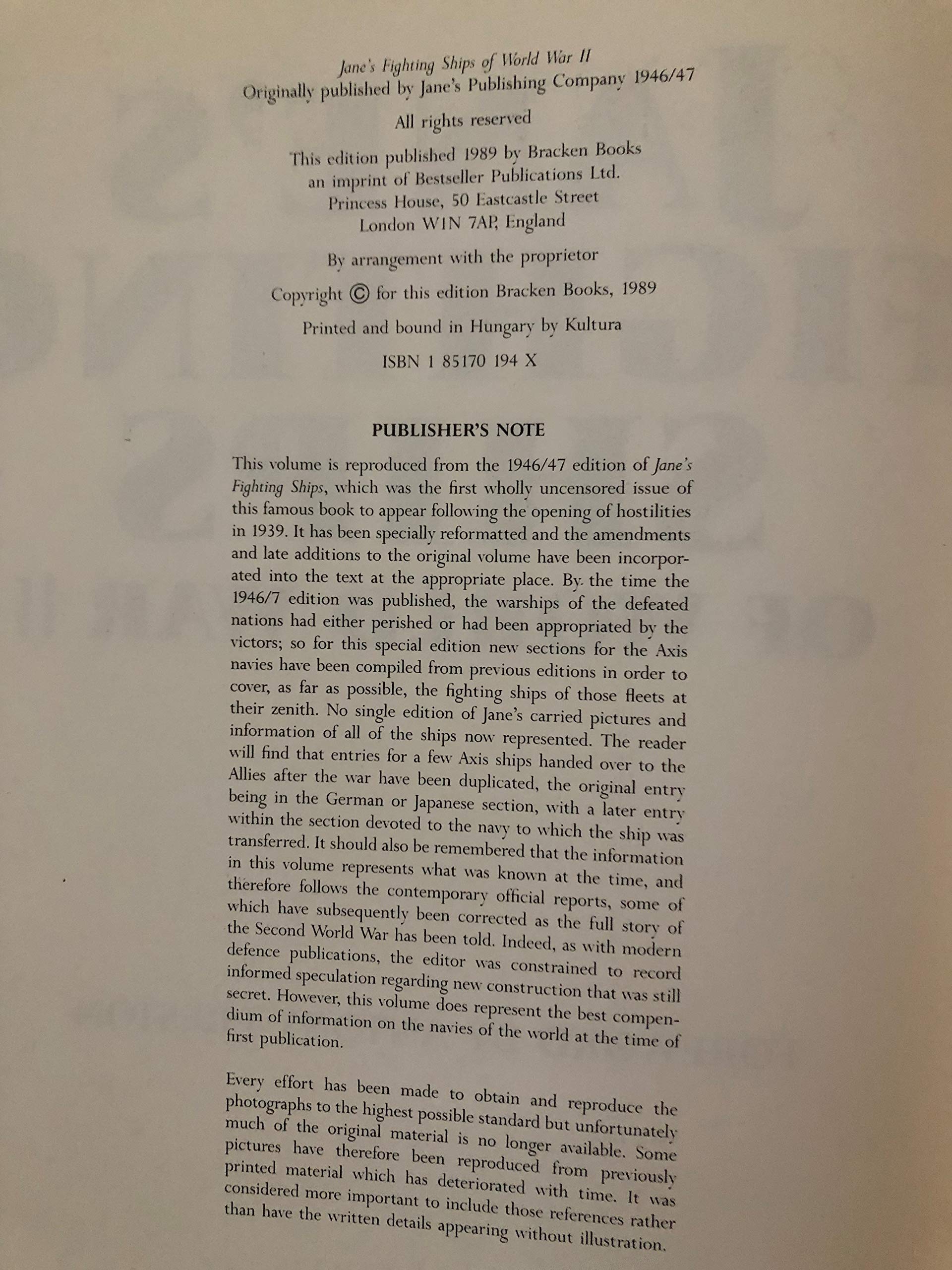 Jane's Fighting Ships of World War II used book depot