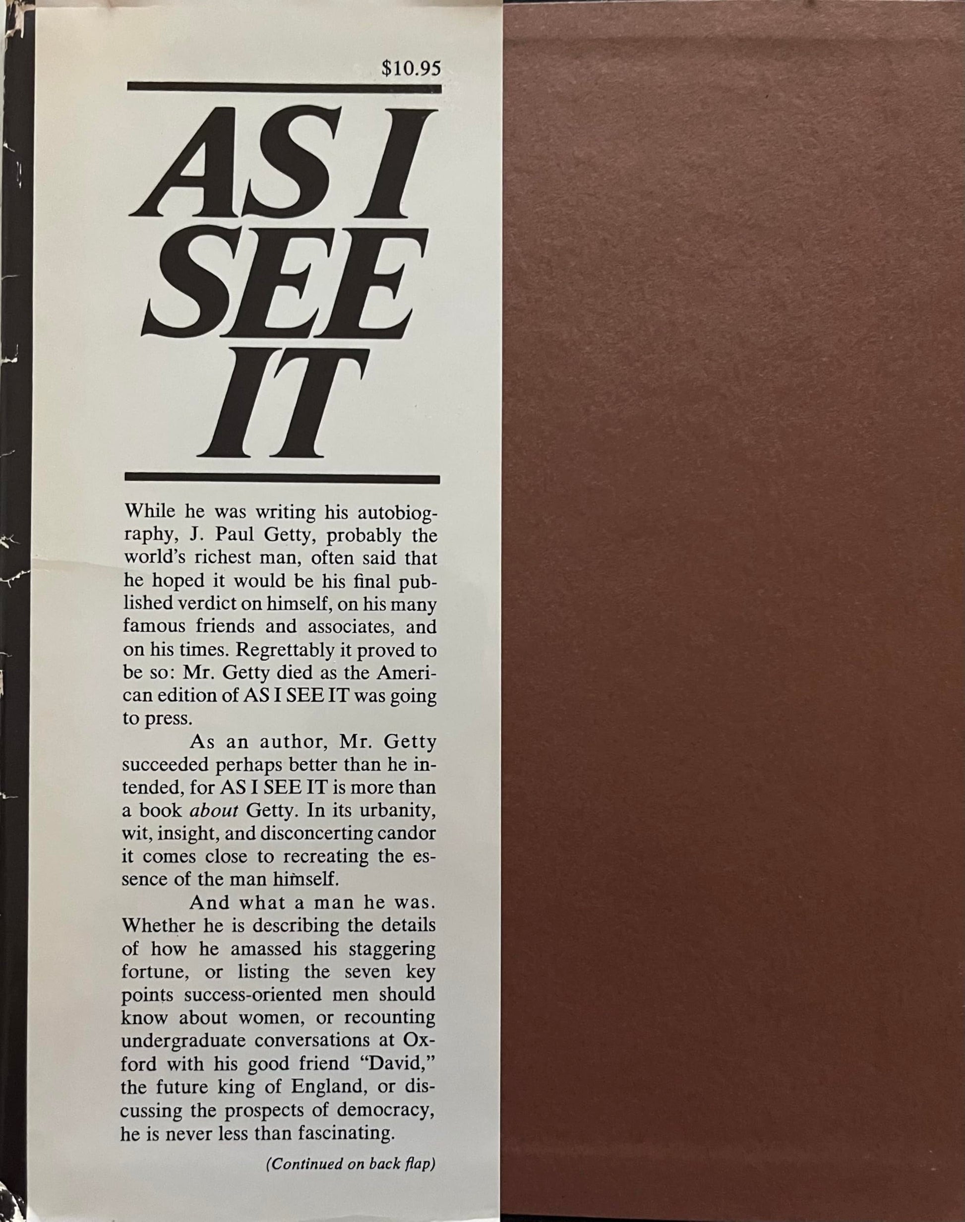 As I see it: The autobiography of J. Paul Getty used book depot
