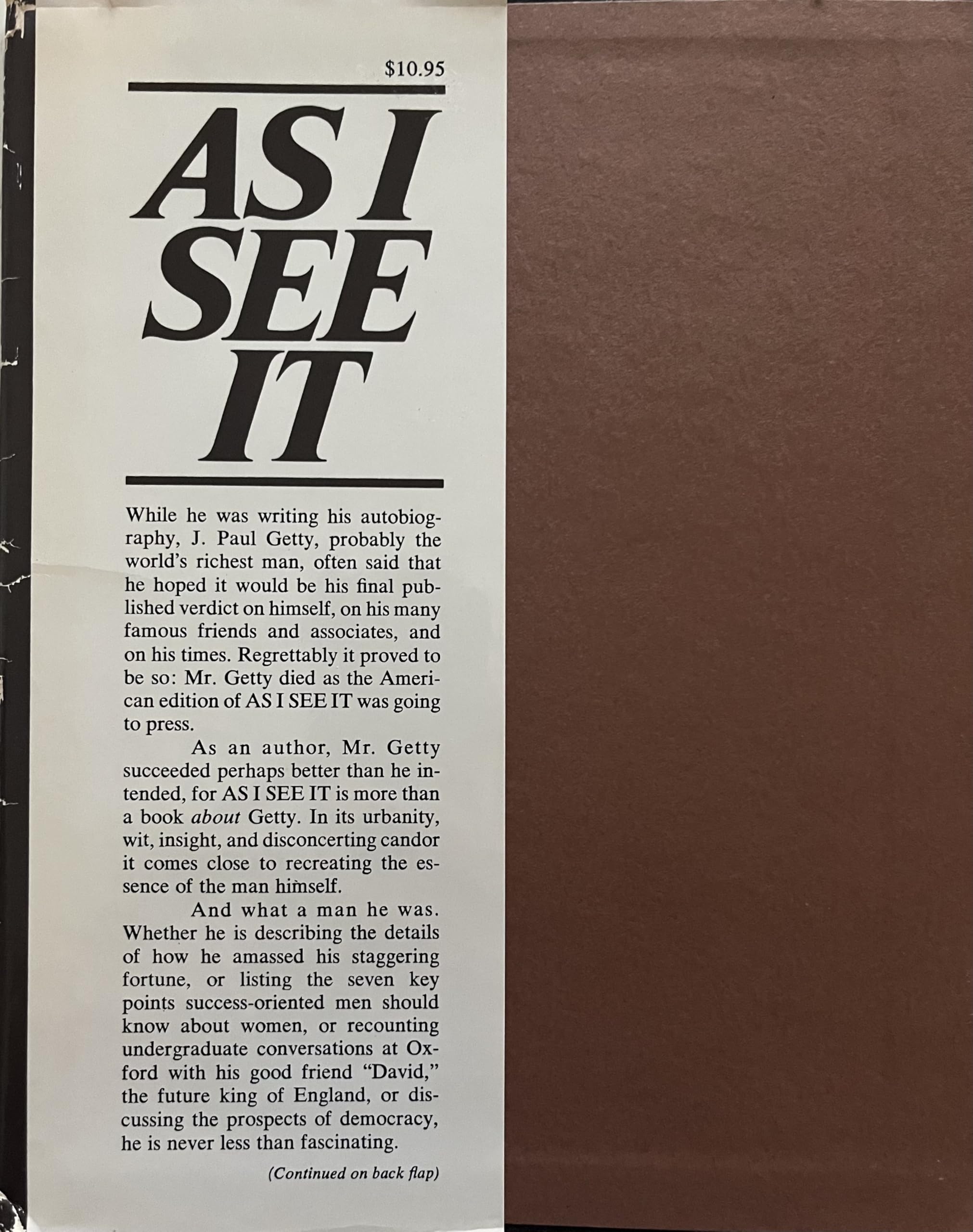 As I see it: The autobiography of J. Paul Getty used book depot
