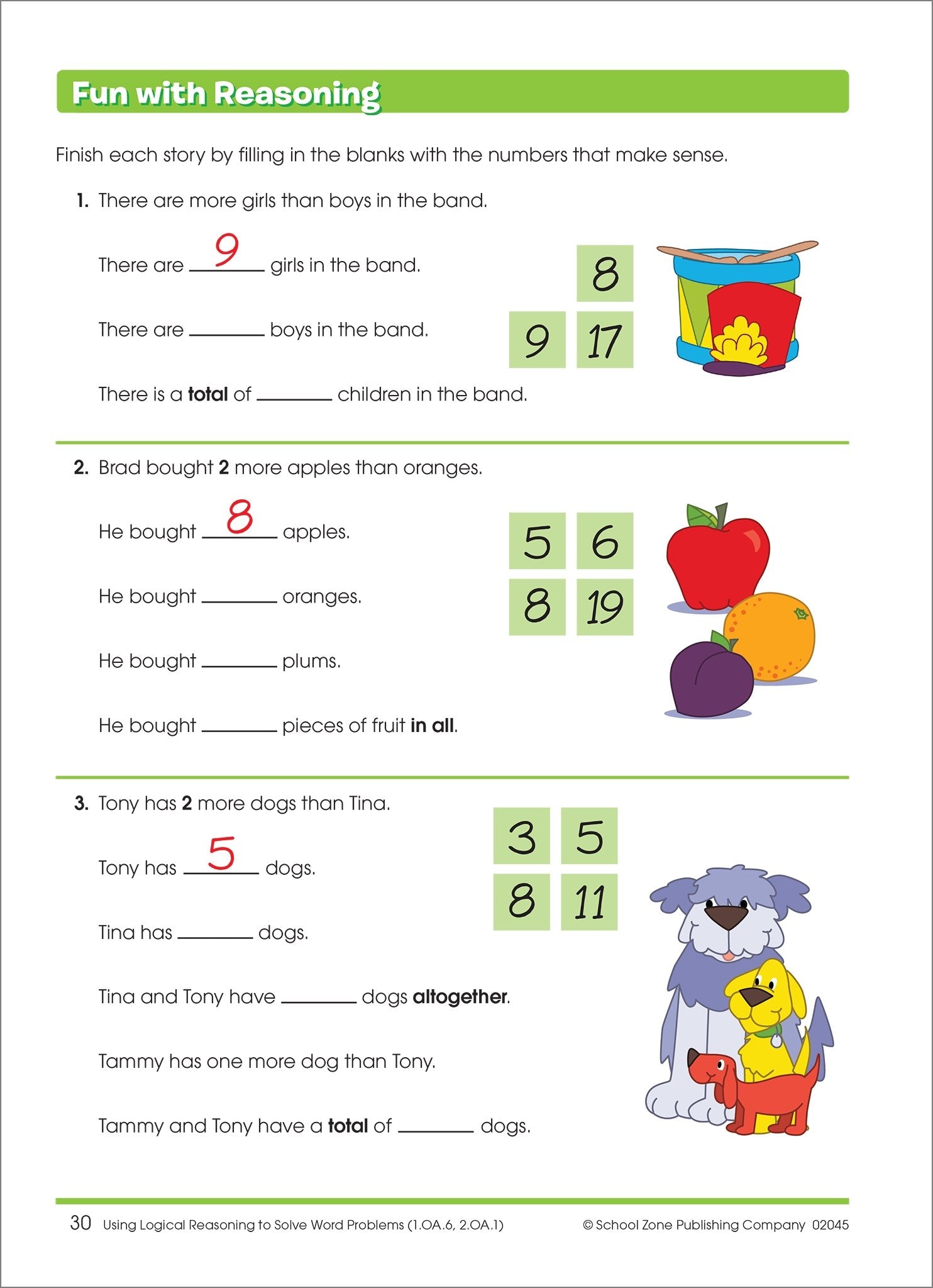 School Zone Word Problems Workbook: 32 Pages, 1st Grade, 2nd Grade, Math, Reading, Story Problems, Tables & Graphs, Operations, Ages 6 to 8 (I Know It! Book Series)