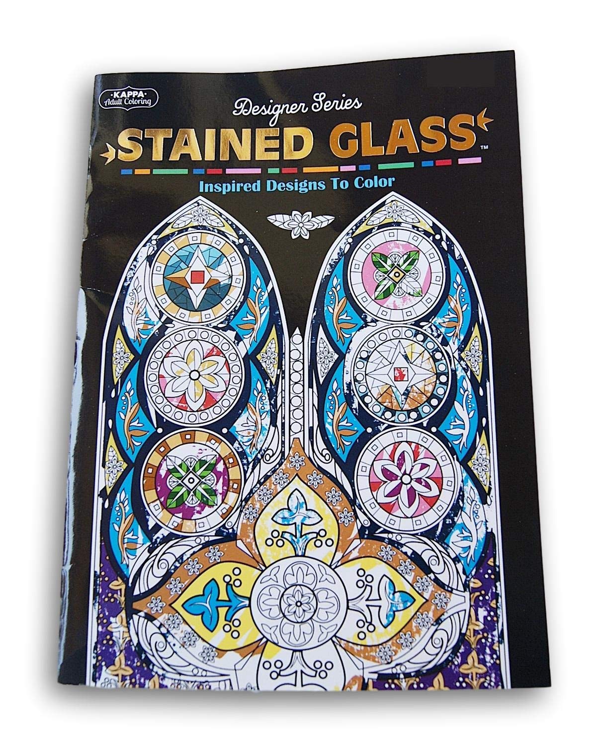 Kappa Adult Coloring Stained Glass Designs Coloring and Activity Book - 32 Pages used book depot