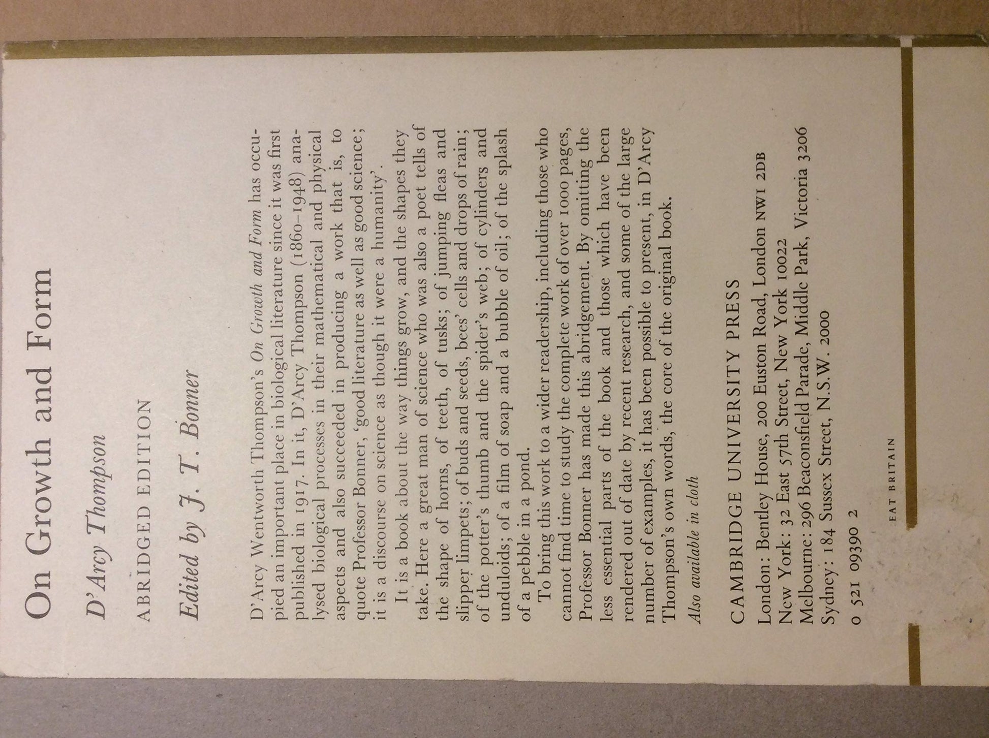 On Growth and Form Abridged Edition used book depot