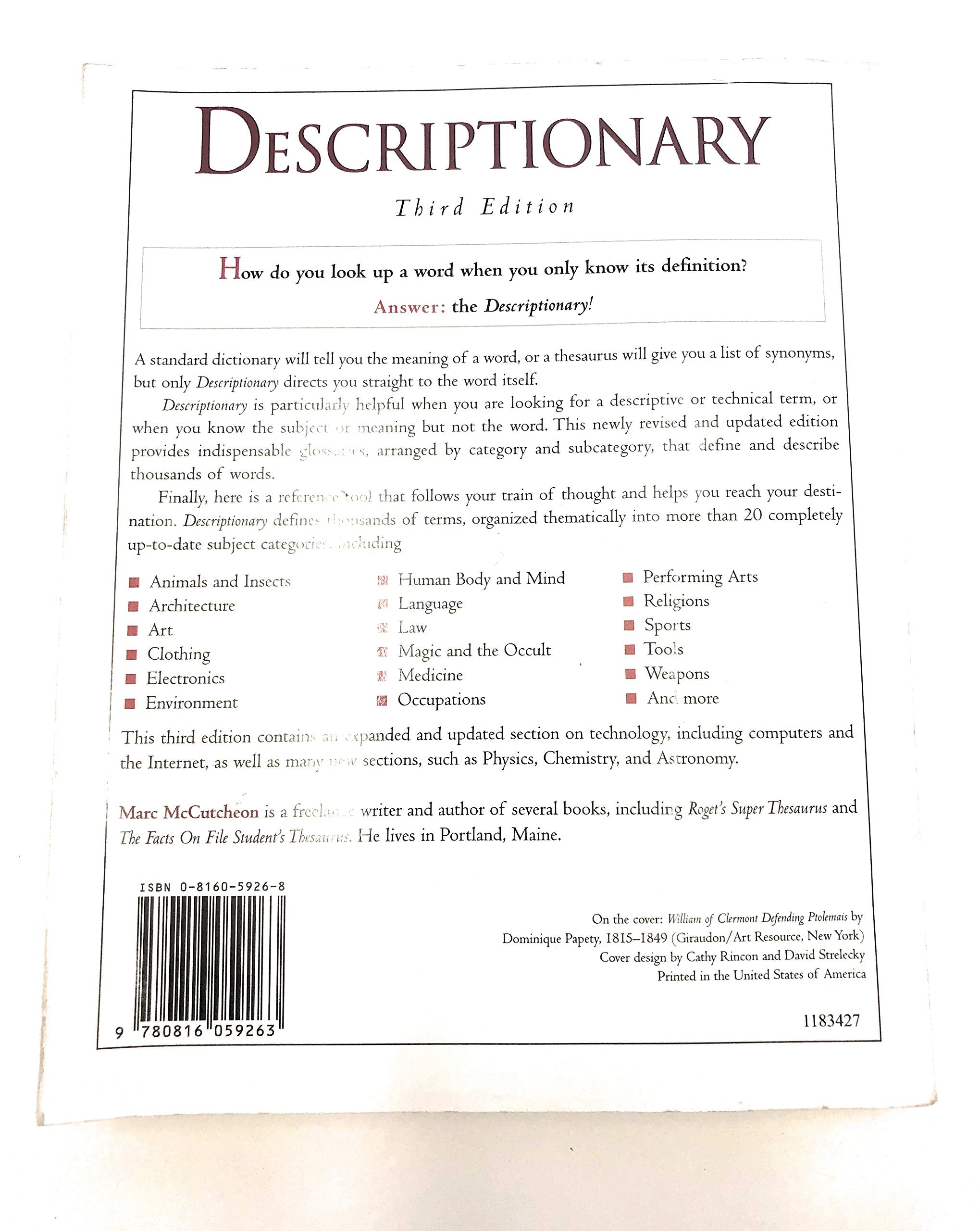 Descriptionary: A Thematic Dictionary used book depot