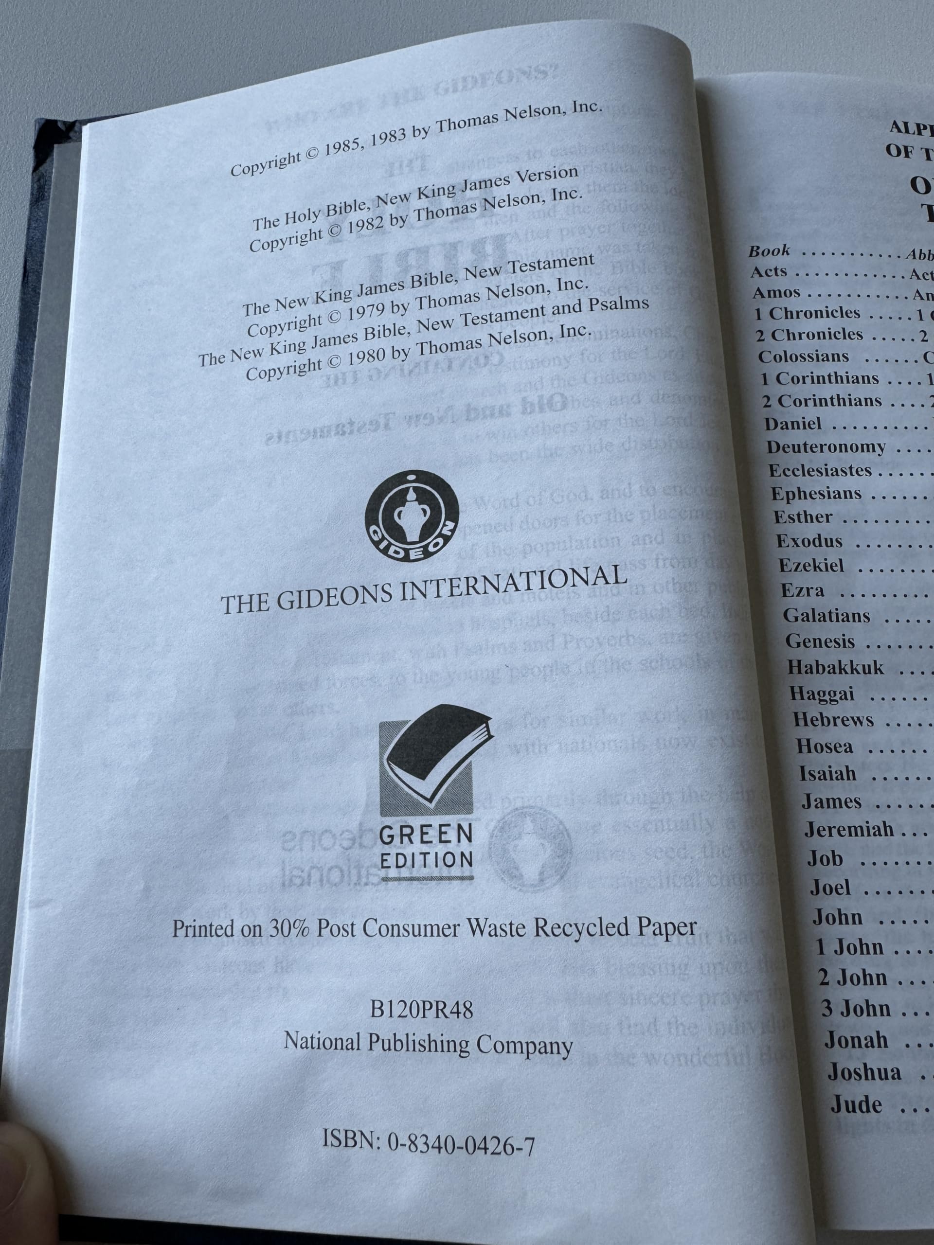 Holy Bible-Placed by The Gideons used book depot