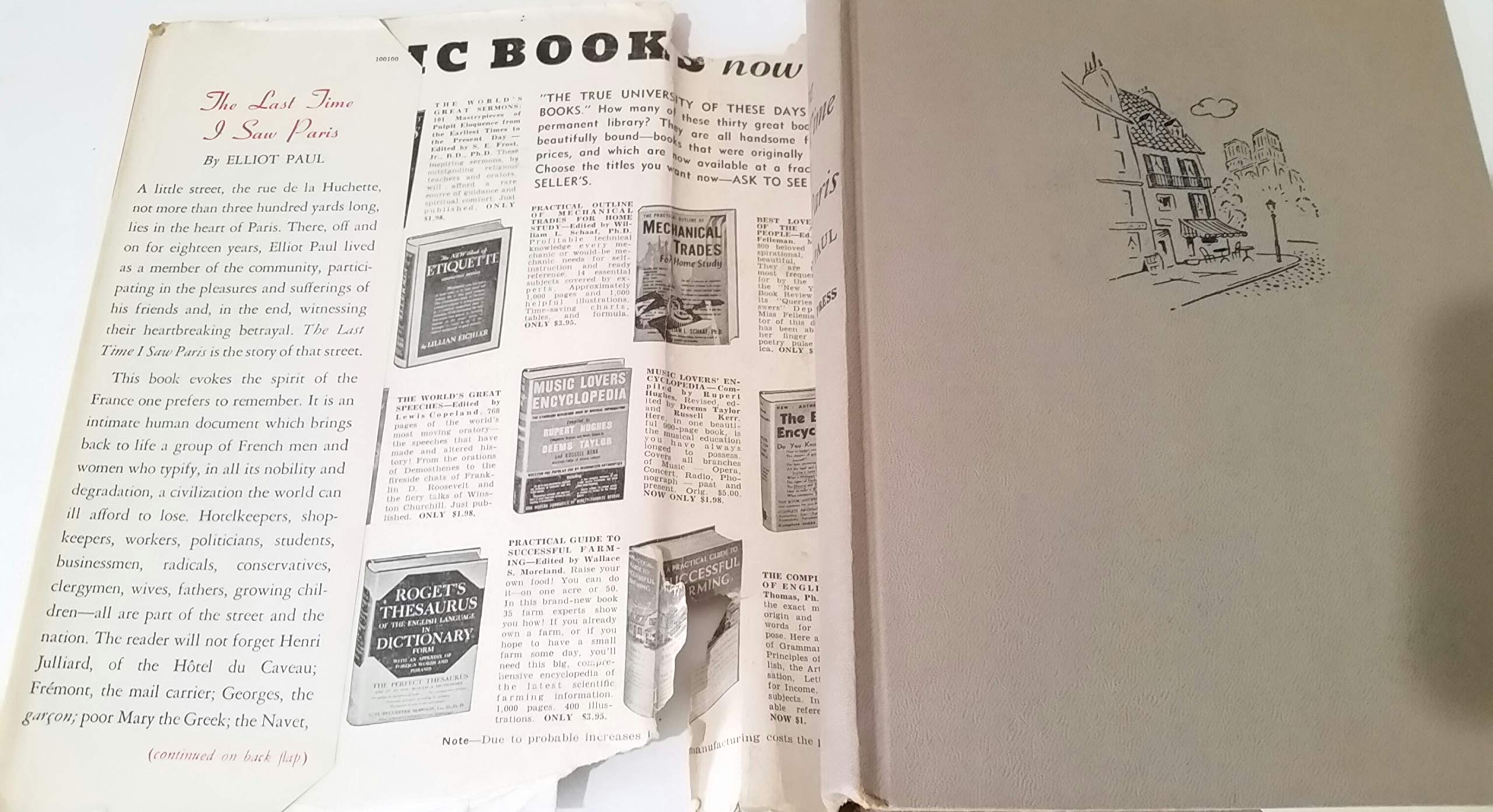 THE LAST TIME I SAW PARIS By ELLIOT PAUL 1942 first printing