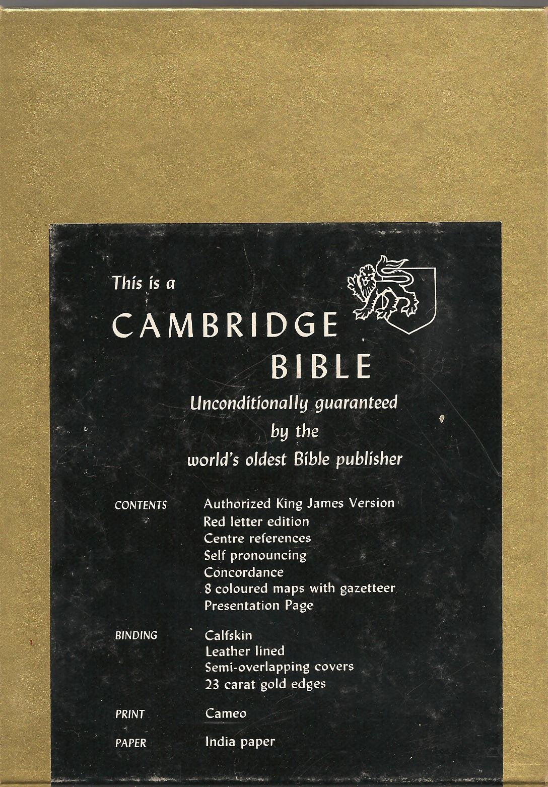 Cambridge Cameo Bible 74xrl King James, Index, Concordance Red Letter used book depot