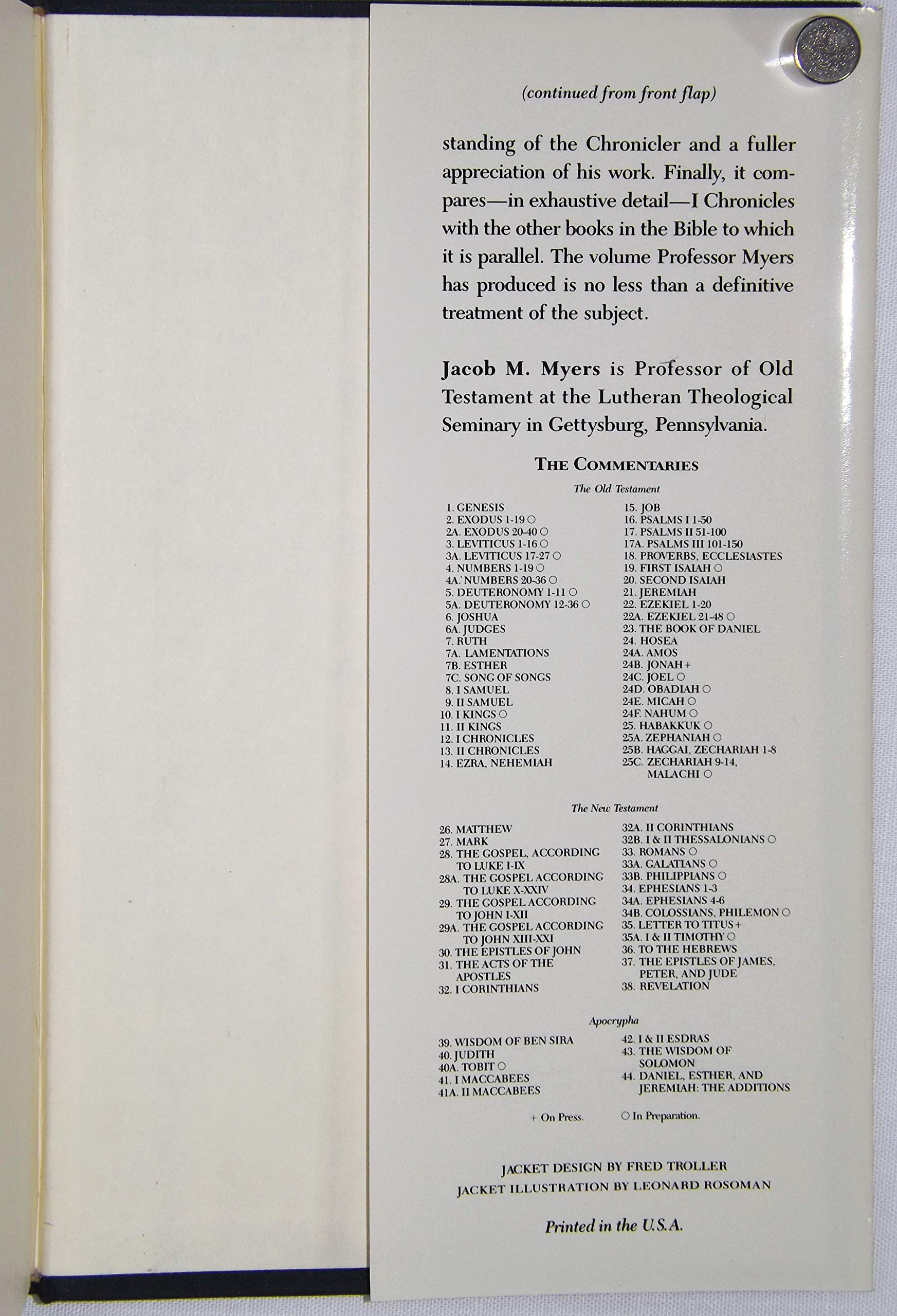 I Chronicles (The Anchor Bible, Vol. 12) used book depot