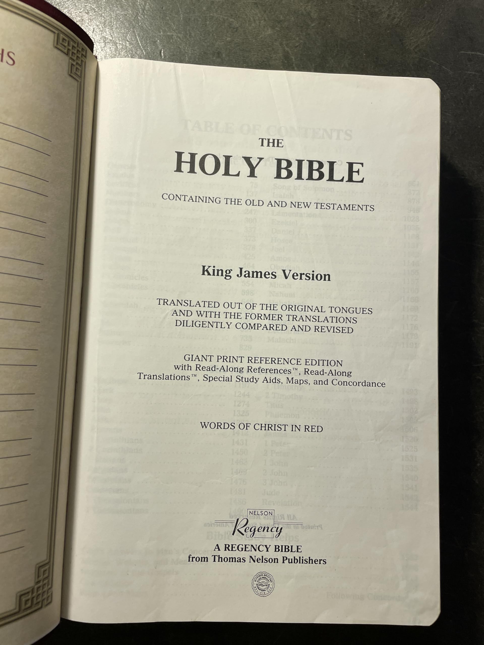Holy Bible,KJV, Giant Print, Red Letter Edition, Concordance Leather cover burgundy 885CBG 1990 used book depot