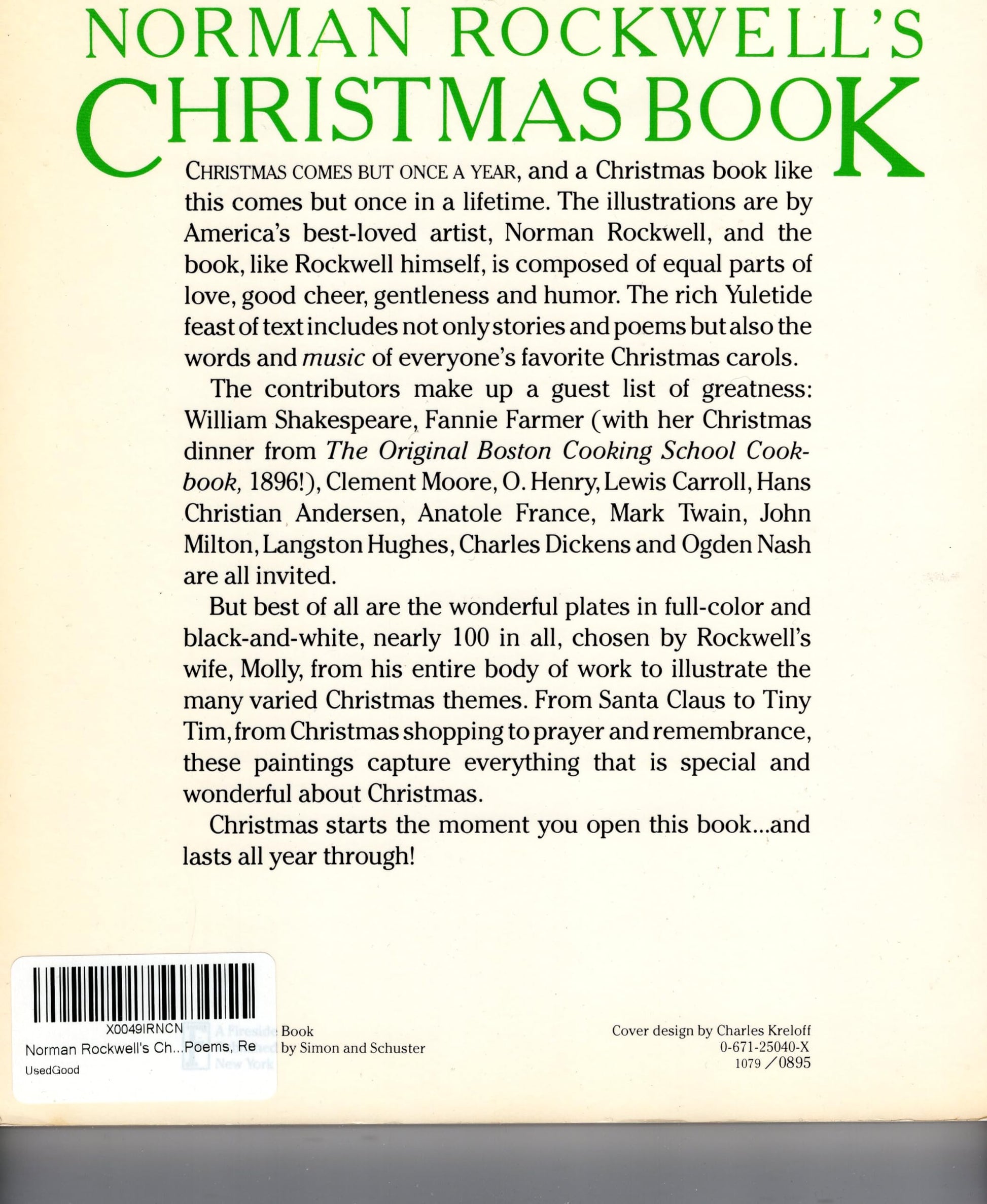 Norman Rockwell's Christmas Book : Carols, Stories, Poems, Recollections used book depot