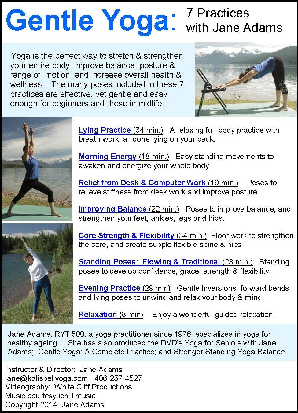 Gentle Yoga: 7 Beginning Yoga Practices for Mid-life (40's - 70's) including AM Energy, PM Relaxation, Improving Balance, Relief from Desk Work, Core Strength, and more. used book depot