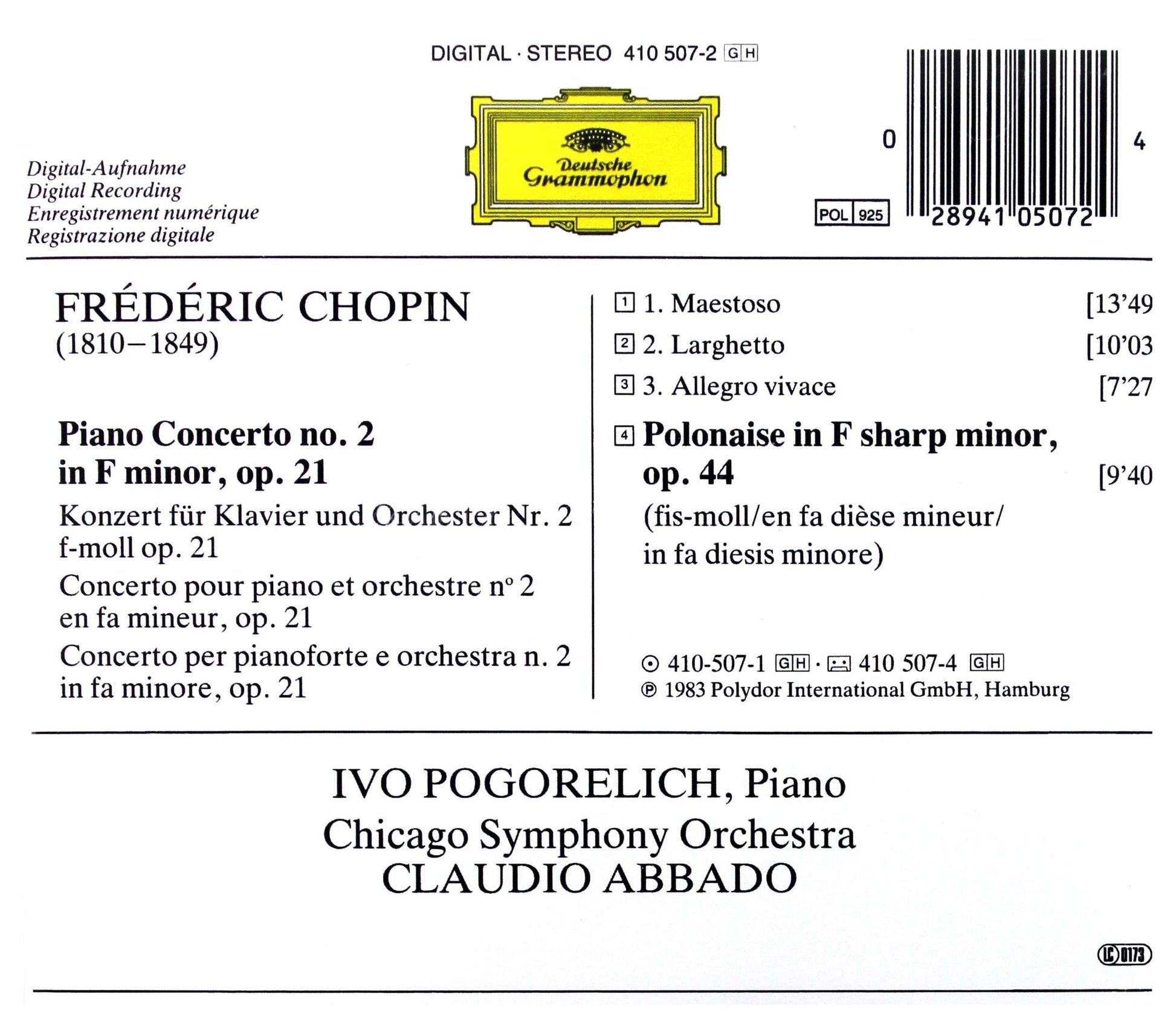 Chopin: Piano Concerto 2 / Polonaise Op. 44 used book depot
