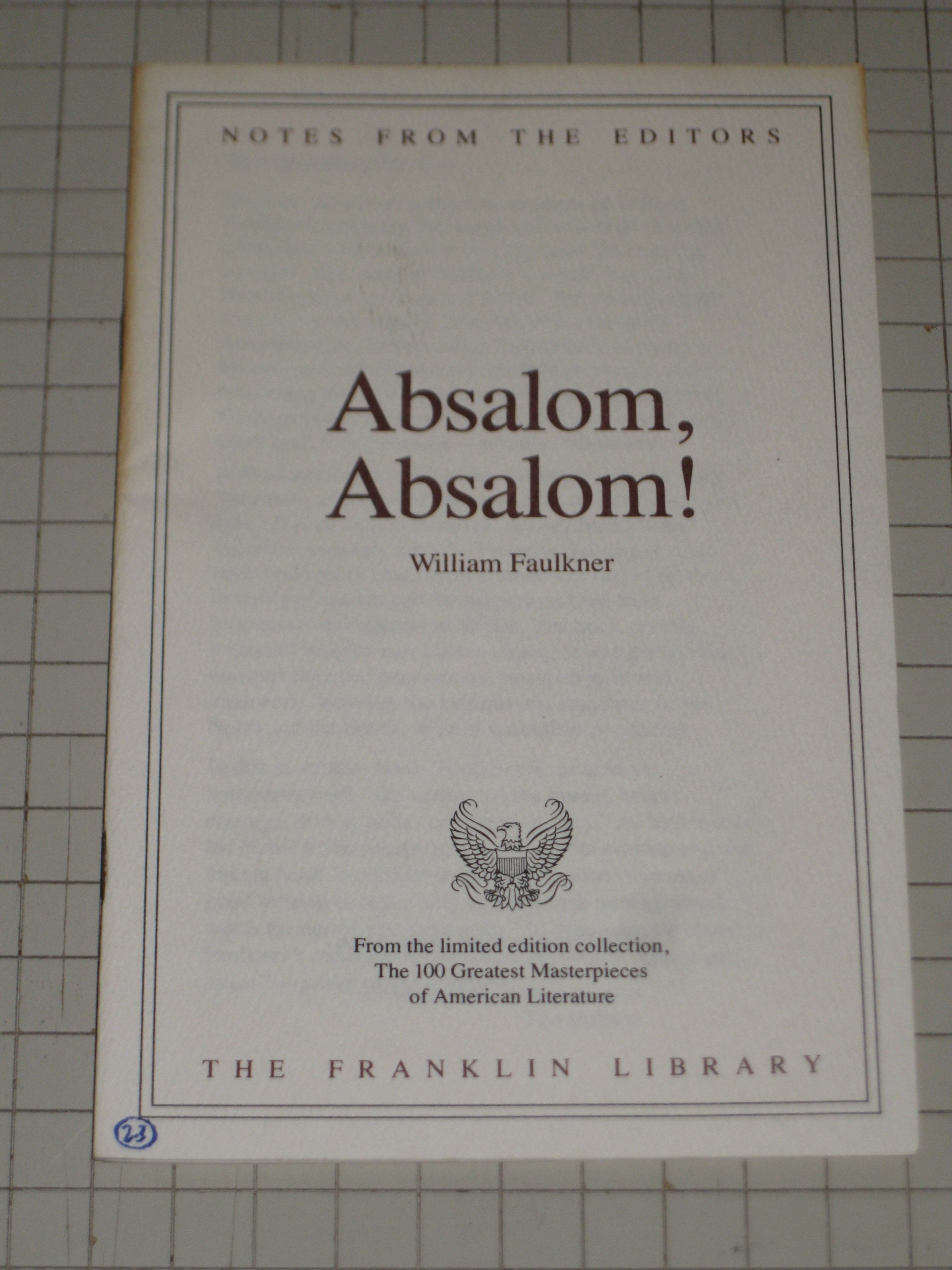 Absalom, Absalom - William Faulkner - The Franklin Library - Walter Rane Illustrations used book depot