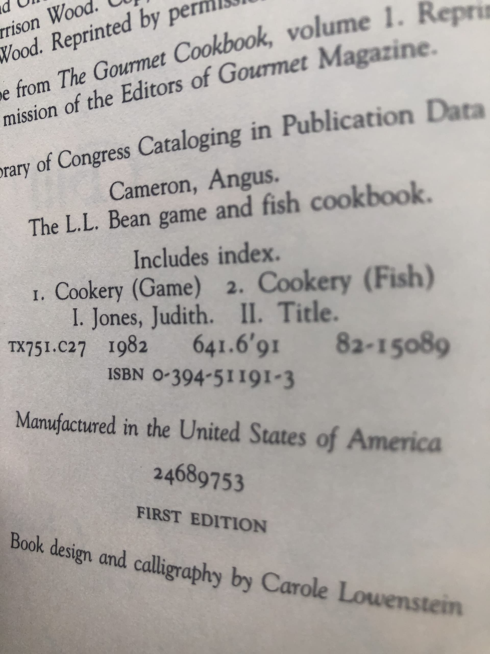 The L.L. Bean Game and Fish Cookbook used book depot