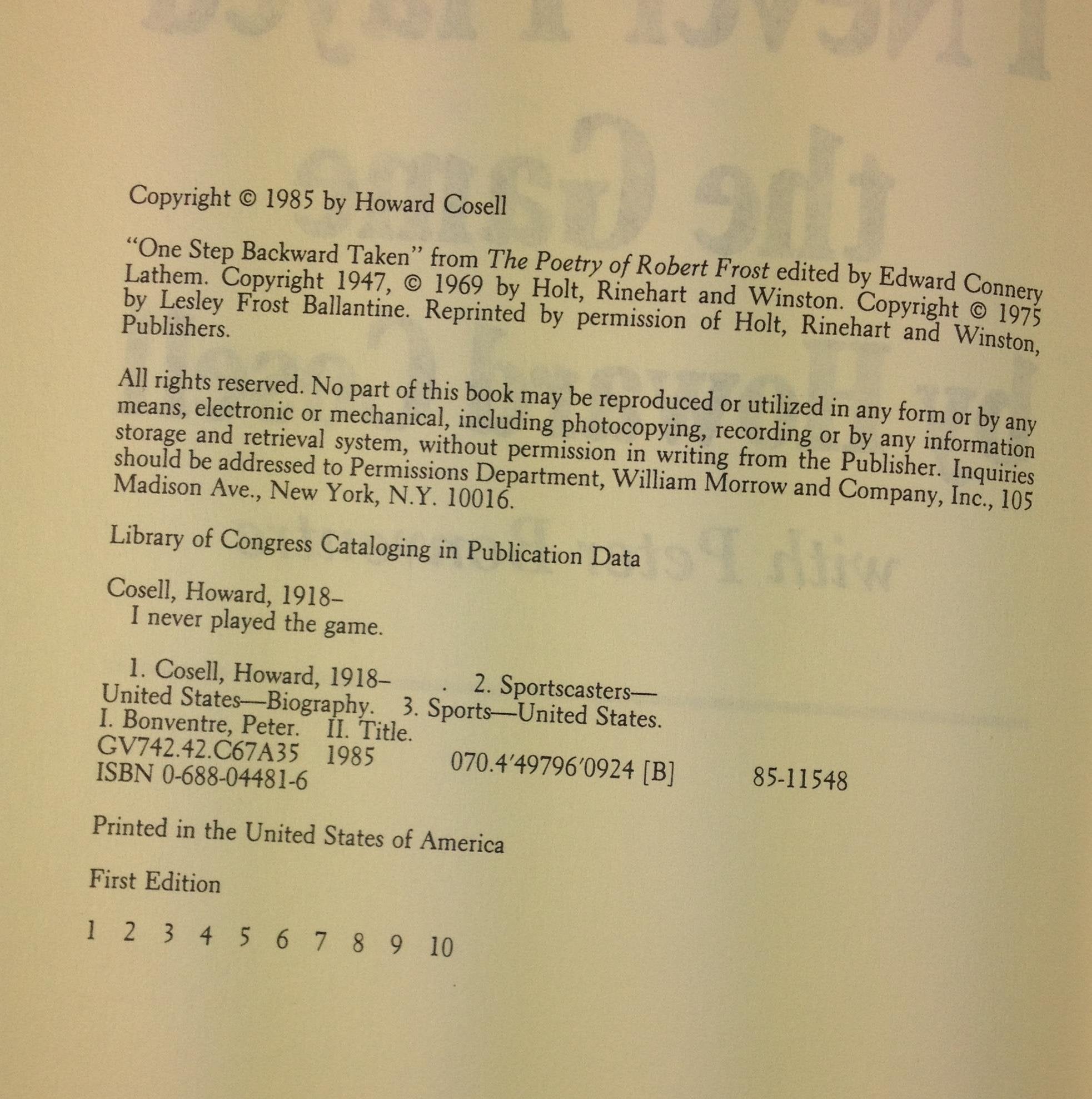 I Never Played the Game