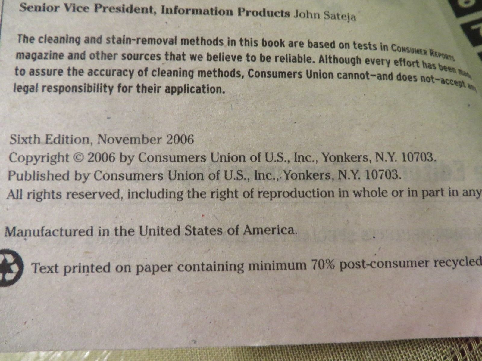 2006 HOW TO CLEAN PRACTICALLY ANYTHING by The Editors of Consumer Reports Book used book depot
