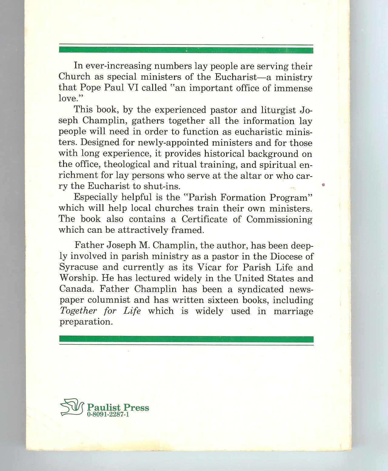 An Important Office of Immense Love: A Handbook for Eucharistic Ministers used book depot