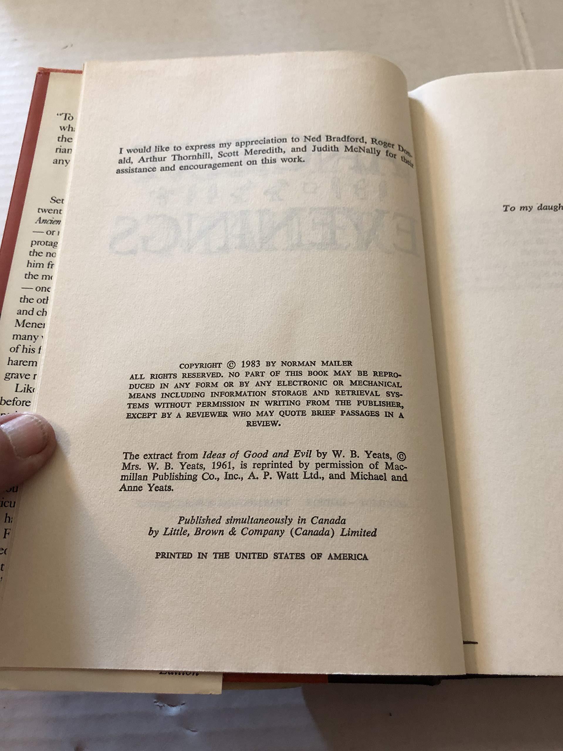 Ancient Evenings Copyright (1983 Norman Mailer, Little Brown Co. 1984) used book depot