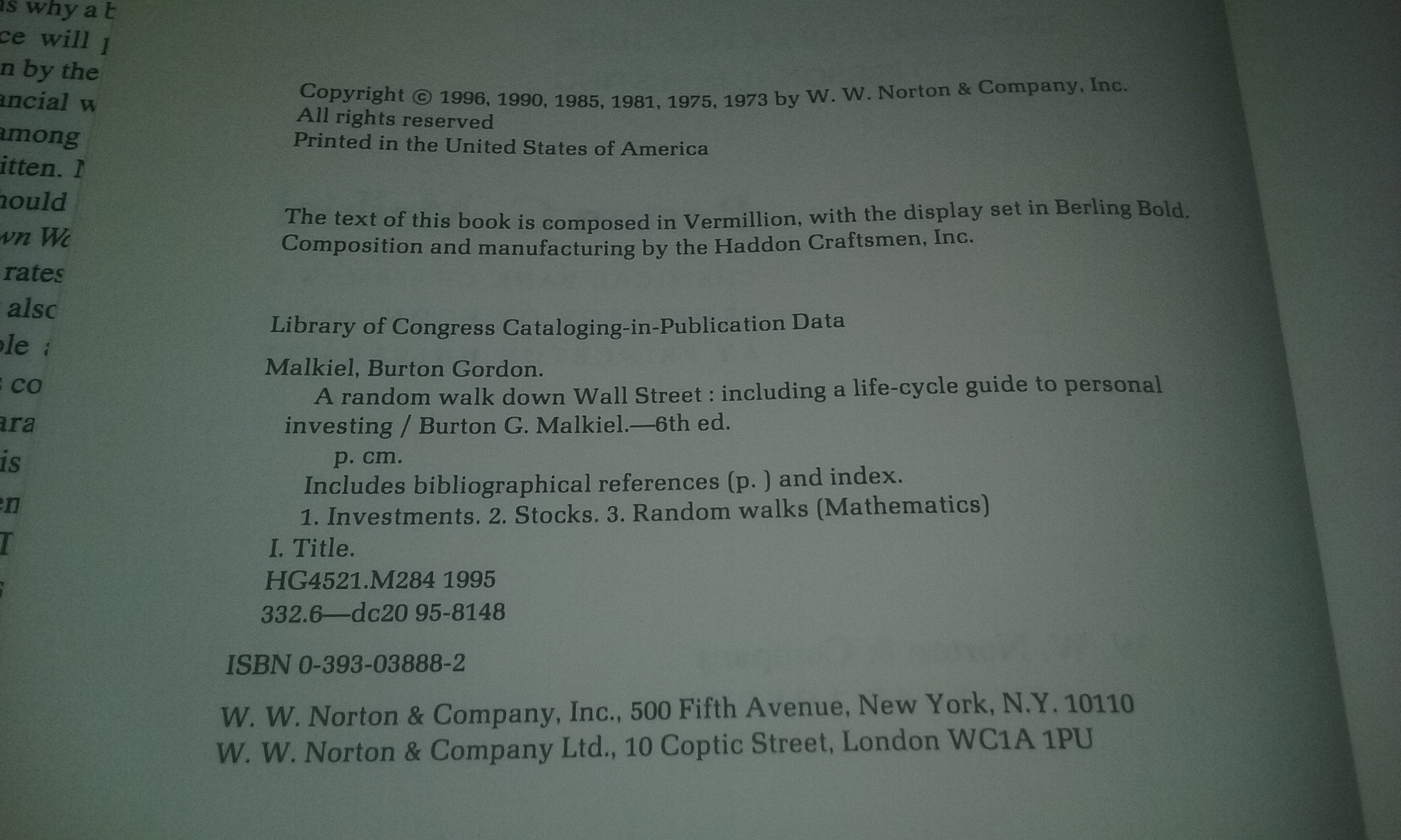 A Random Walk Down Wall Street: Including a Life-Cycle Guide to Personal Investing used book depot