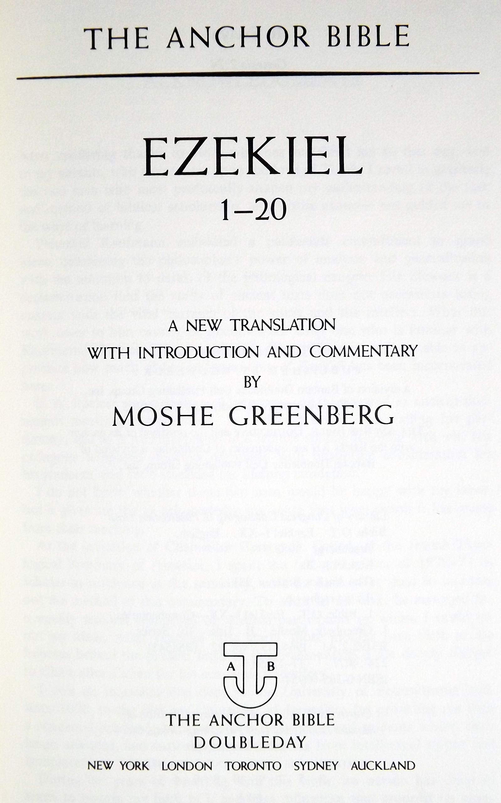 Ezekiel, 1-20: A New Translation With Introduction and Commentary (Anchor Bible, Vol. 22) used book depot