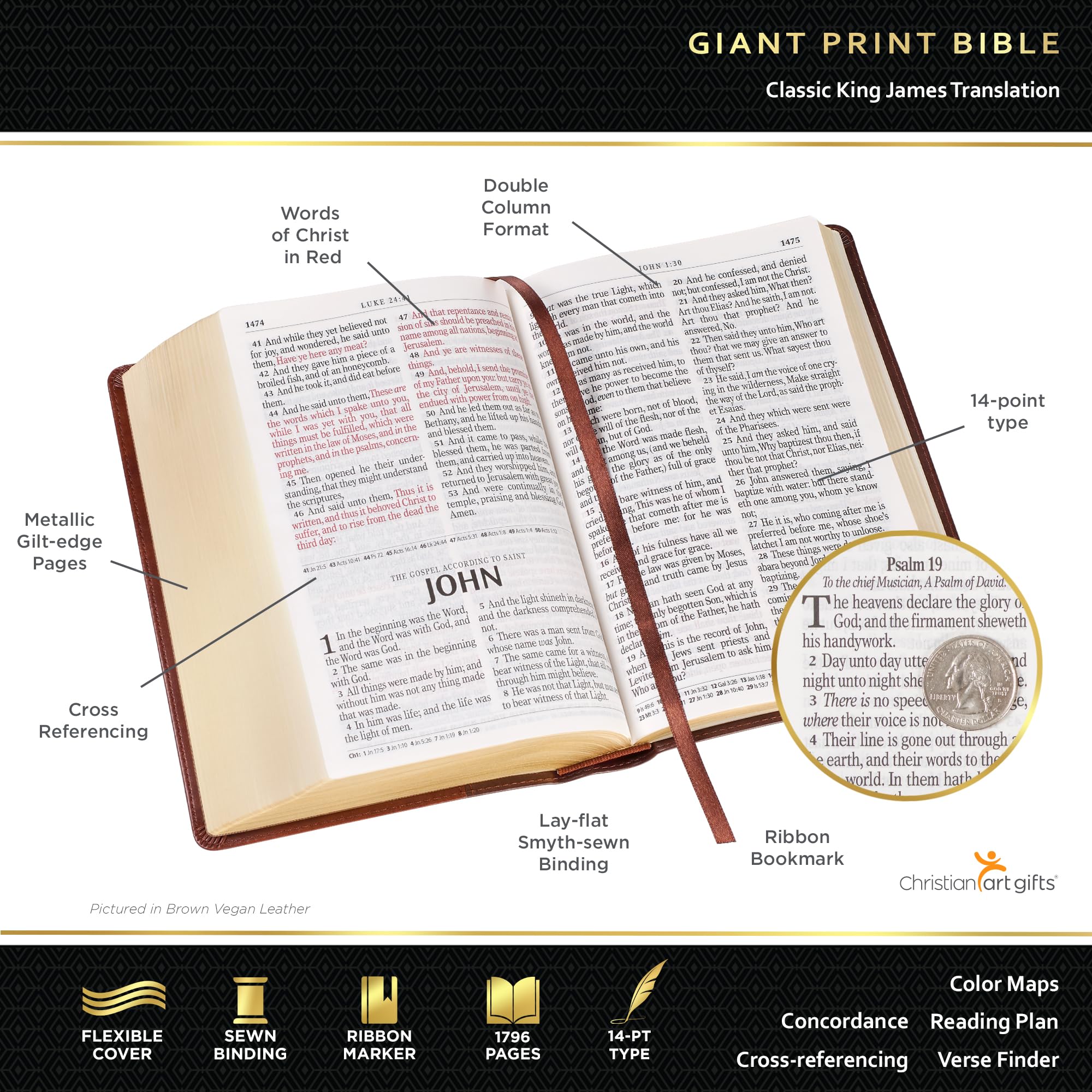 KJV Holy Bible, Giant Print Standard Size Faux Leather Red Letter Edition - Ribbon Marker, King James Version, Blue Two-tone (KJV Standard GP Editions) used book depot