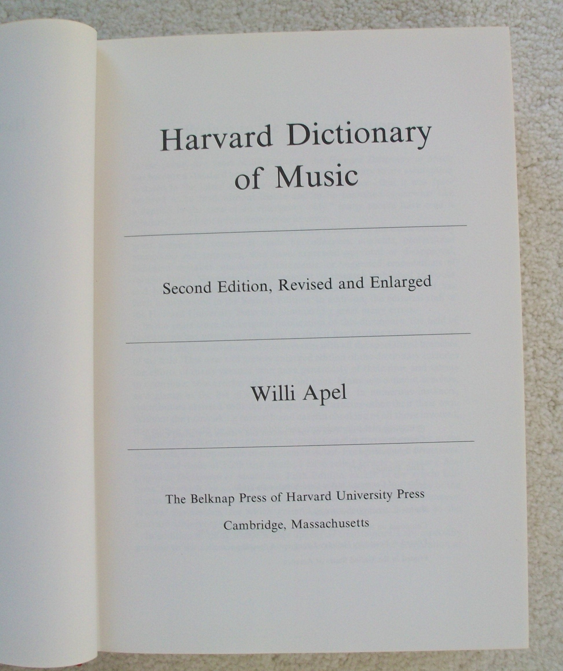 Harvard Dictionary of Music, 2nd Revised and Enlarged Edition used book depot