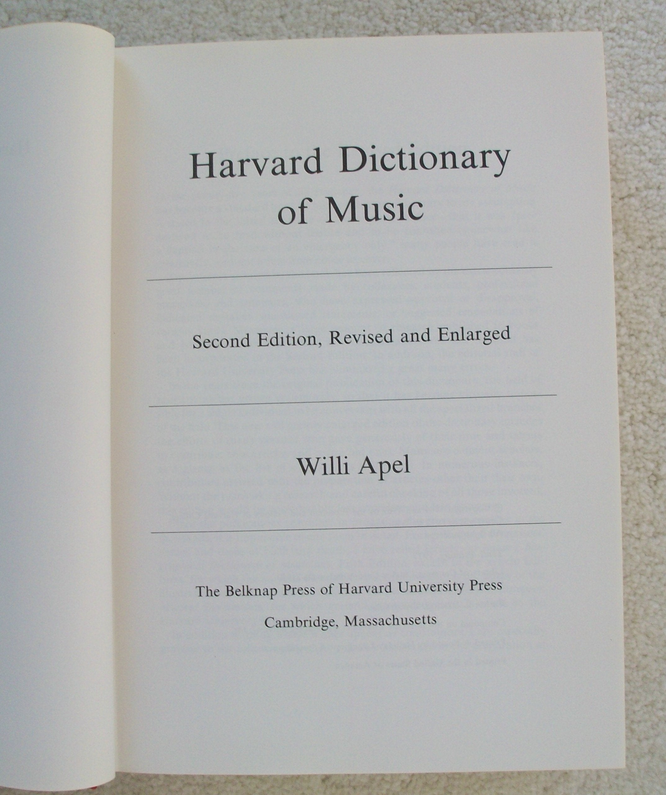 Harvard Dictionary of Music, 2nd Revised and Enlarged Edition used book depot