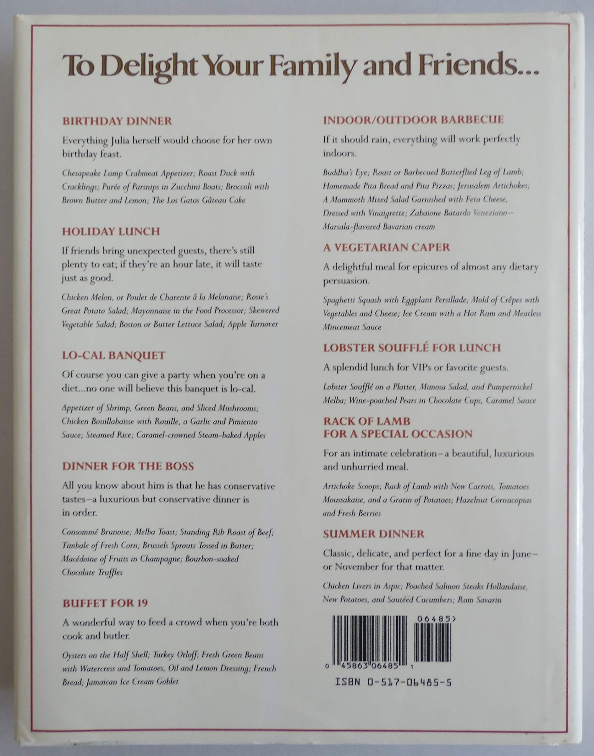 Julia Child's Menu Cookbook used book depot
