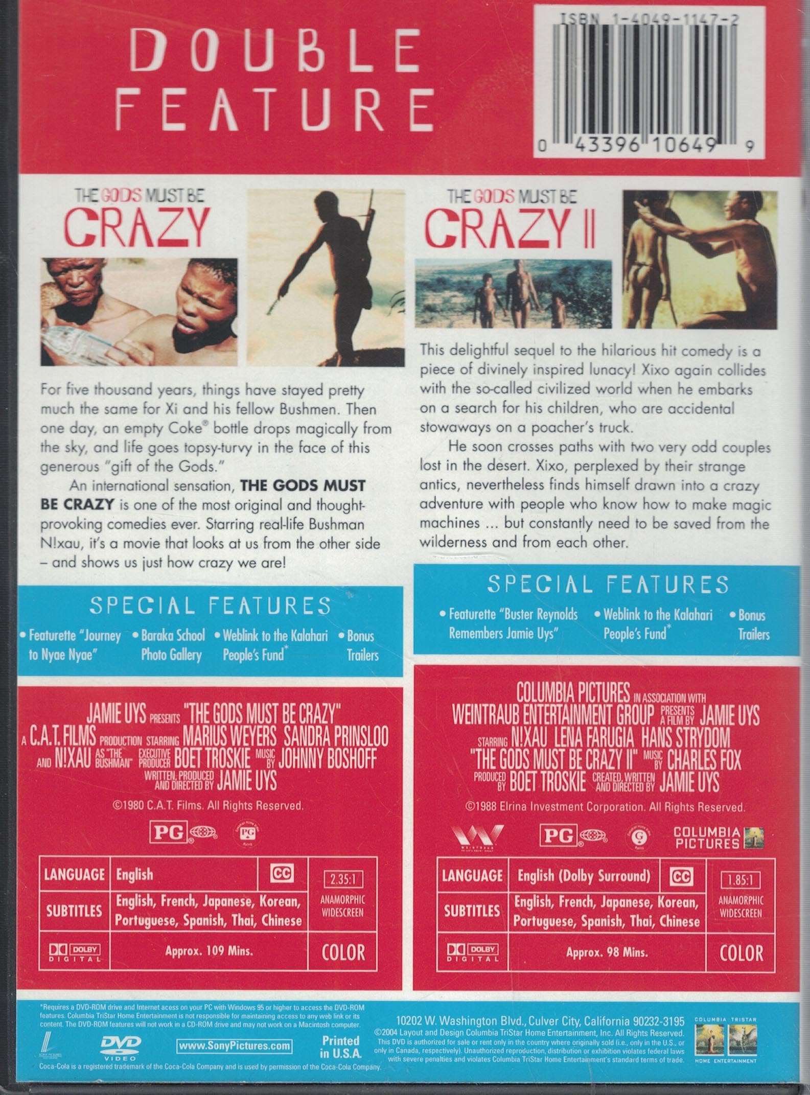The Gods Must Be Crazy I / The Gods Must Be Crazy II (Double Feature) [DVD] used book depot