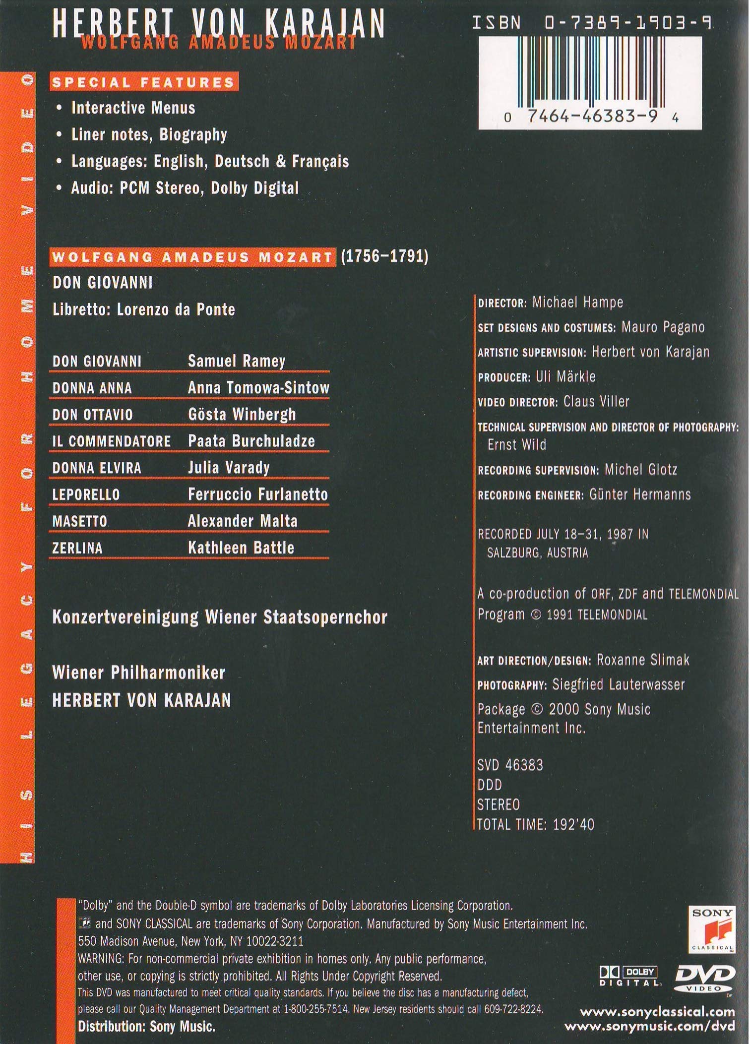 Herbert Von Karajan - His Legacy for Home Video - Mozart - Don Giovanni used book depot
