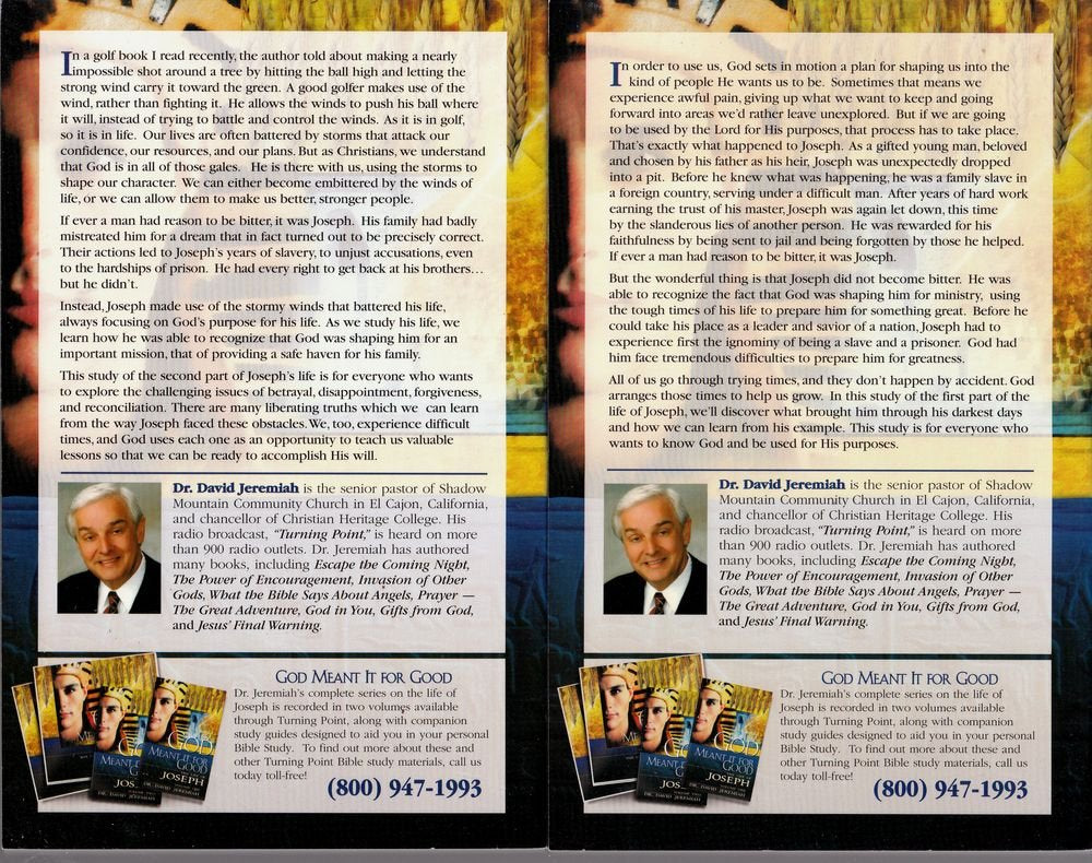 God Meant It For Good - The Life of Joseph (Volumes I & II) by Dr. David Jeremiah (Volumes 1 and 2) used book depot
