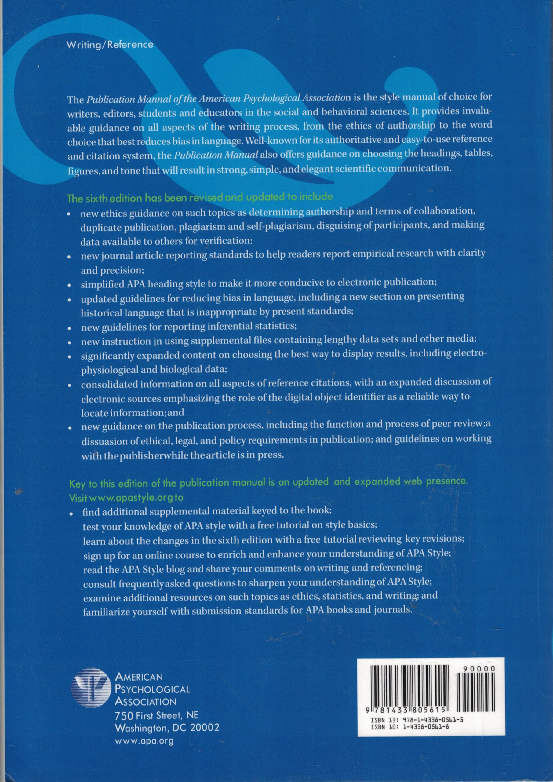 Publication Manual of the American Psychological Association, Sixth Edition