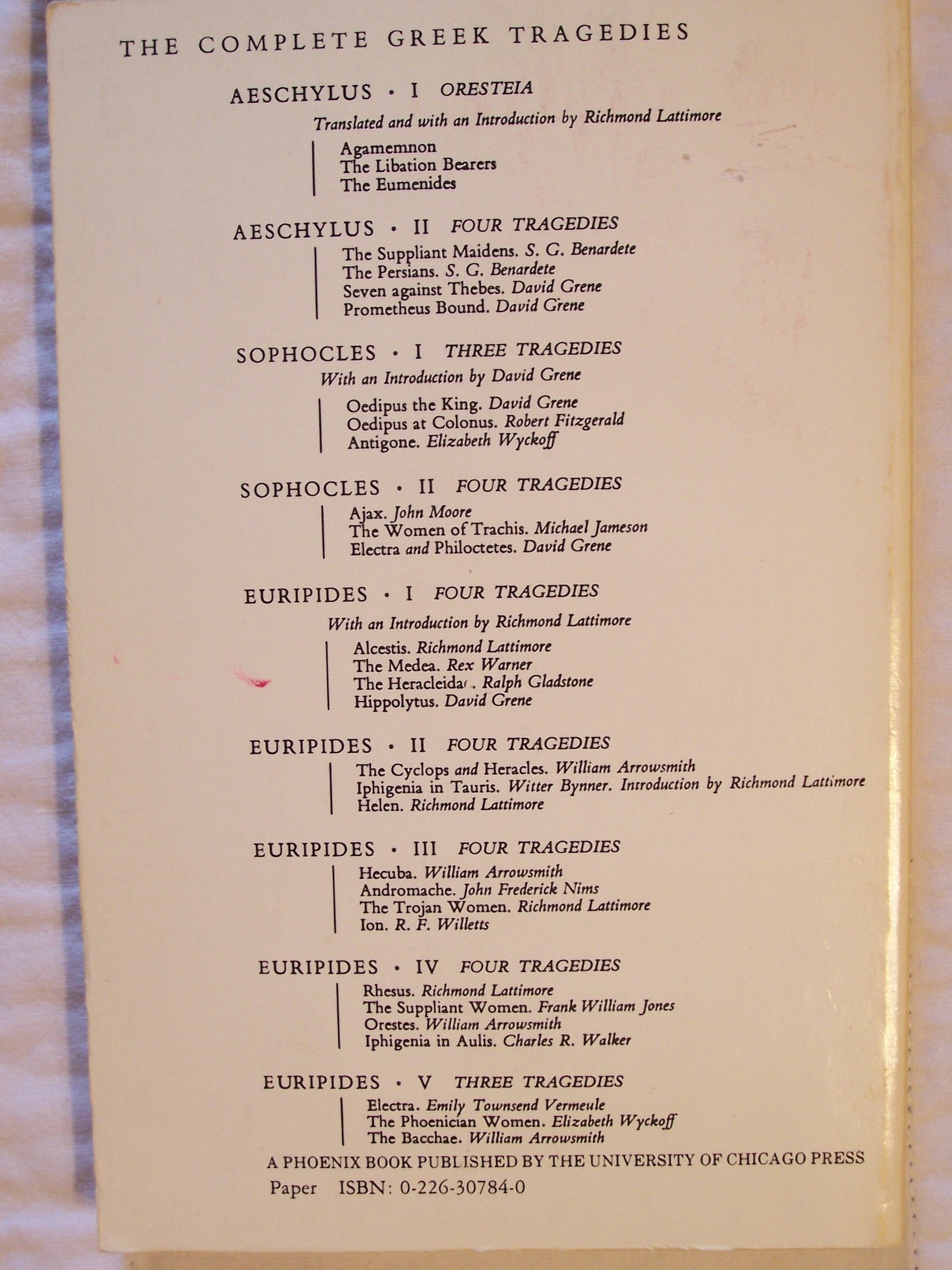 Euripides V: Electra, The Phoenician Women, The Bacchae (The Complete Greek Tragedies) (Vol 5) used book depot