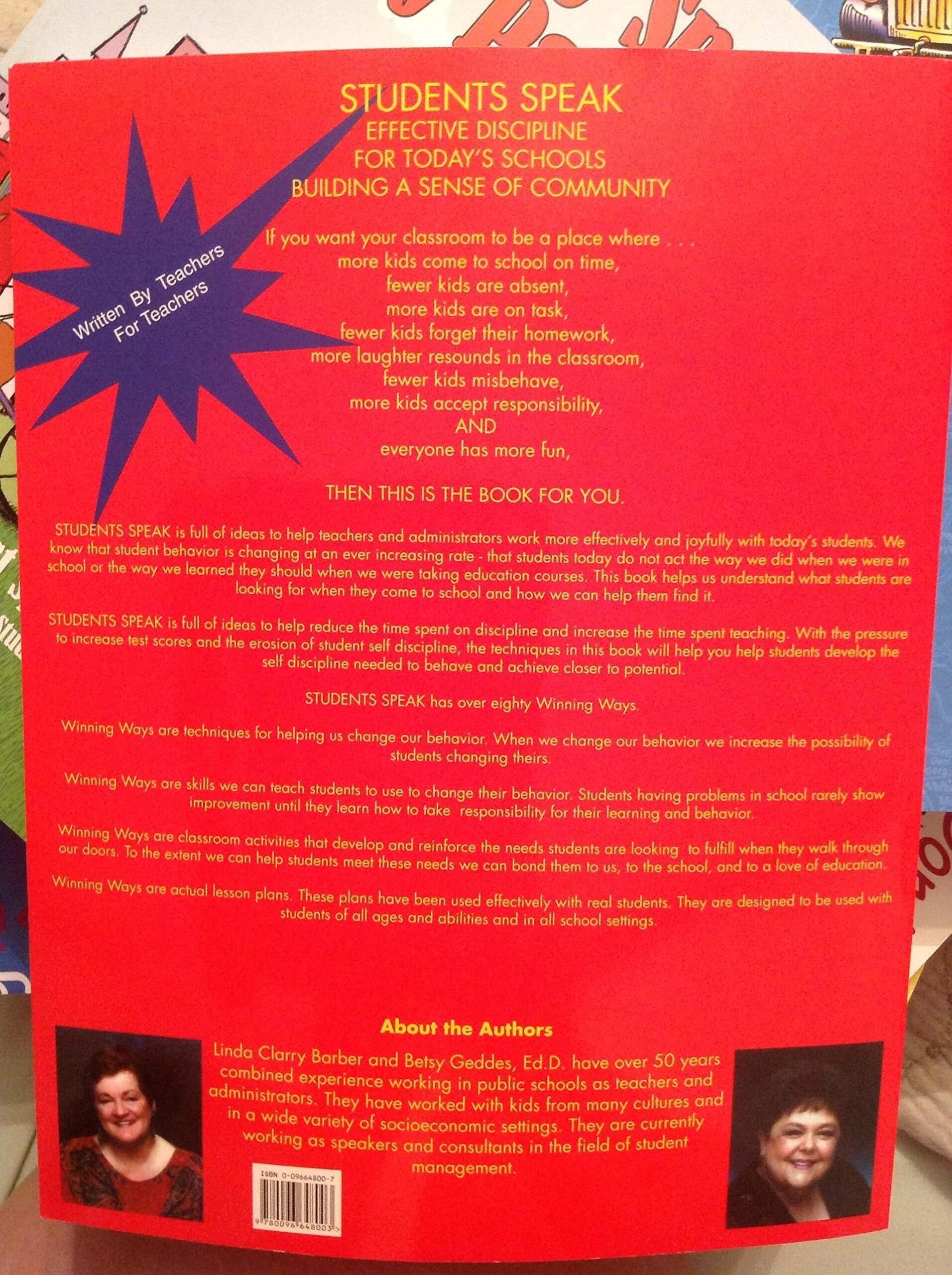 Students Speak: Effective Discipline For Today's Schools Building a Sense of Community used book depot
