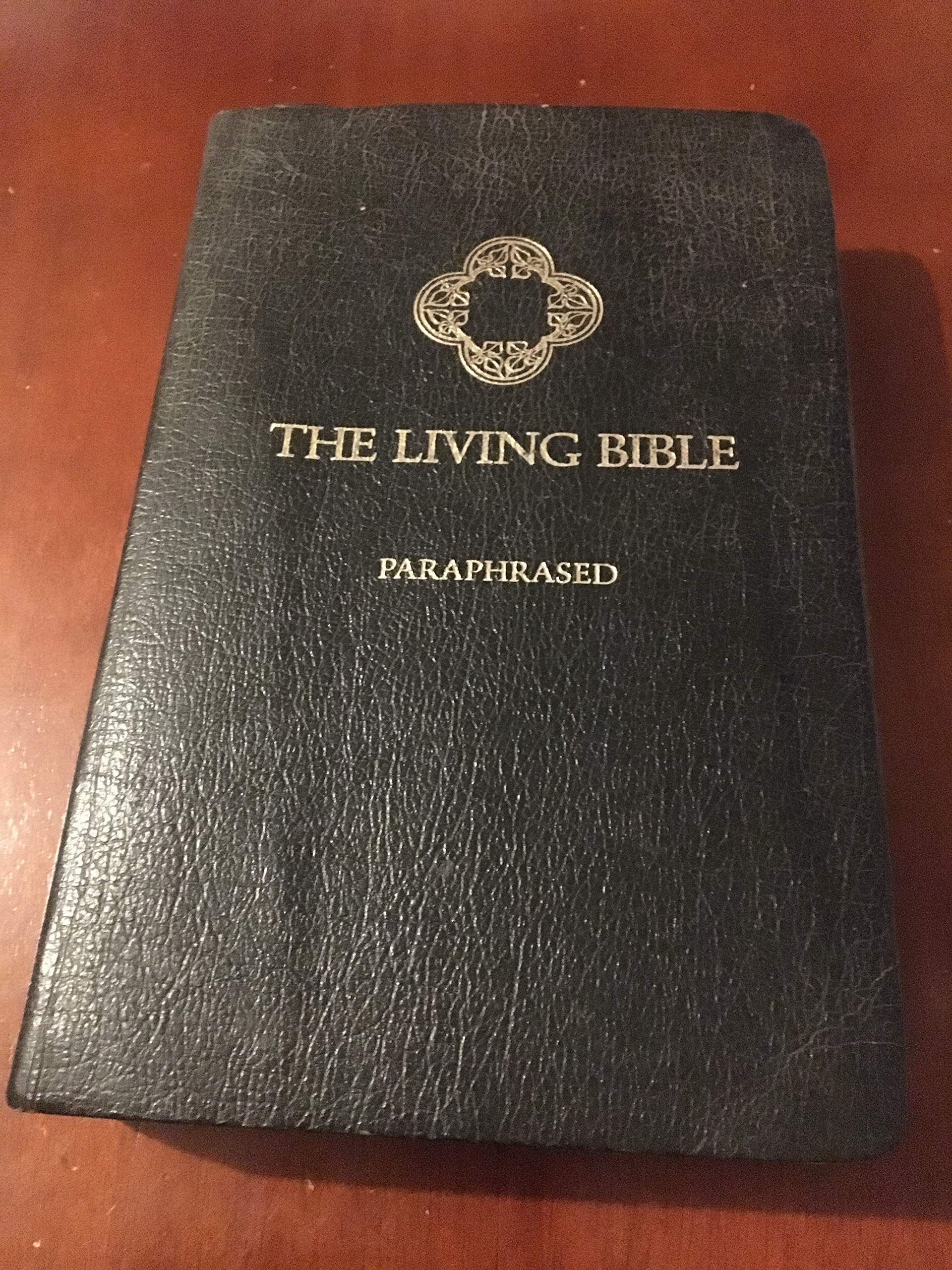 The Living Bible Paraphrased Handy Size Black Genuine Cowhide Leather used book depot