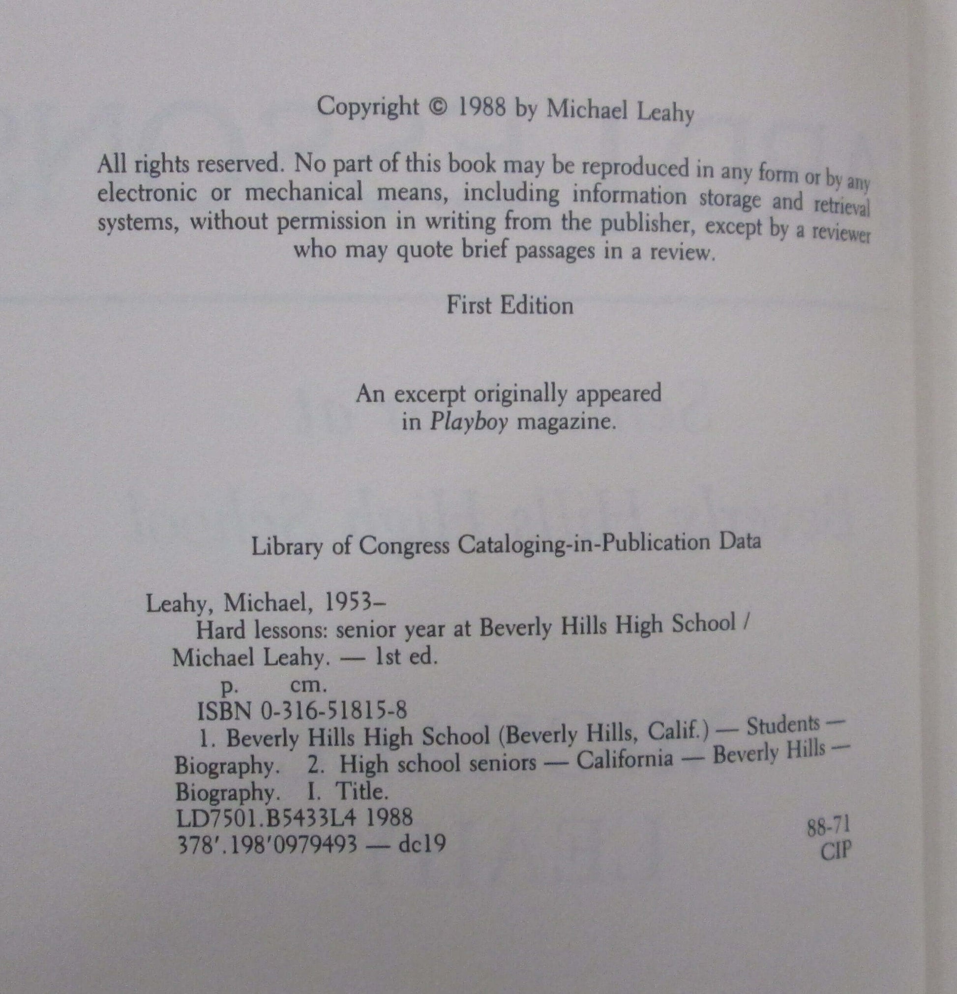 Hard Lessons: Senior Year at Beverly Hills High School used book depot
