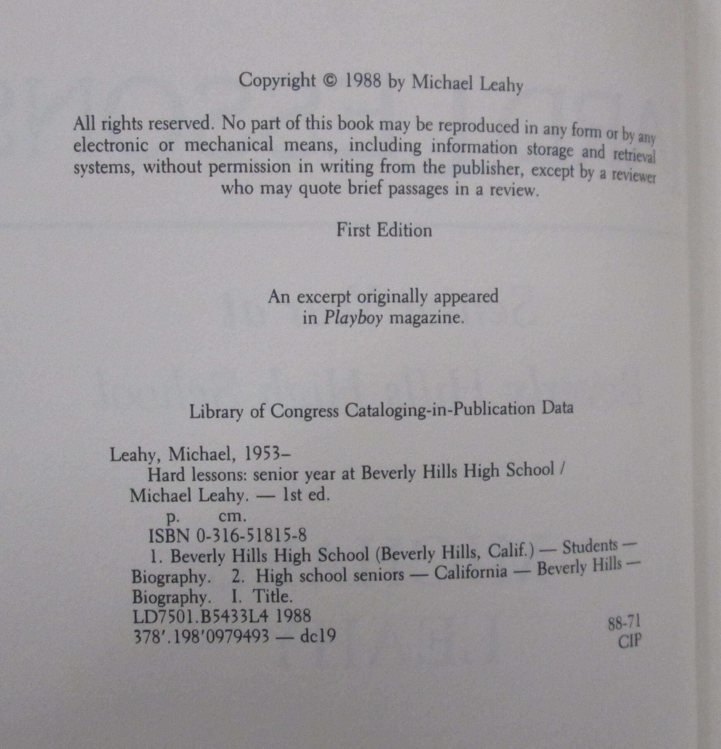 Hard Lessons: Senior Year at Beverly Hills High School used book depot